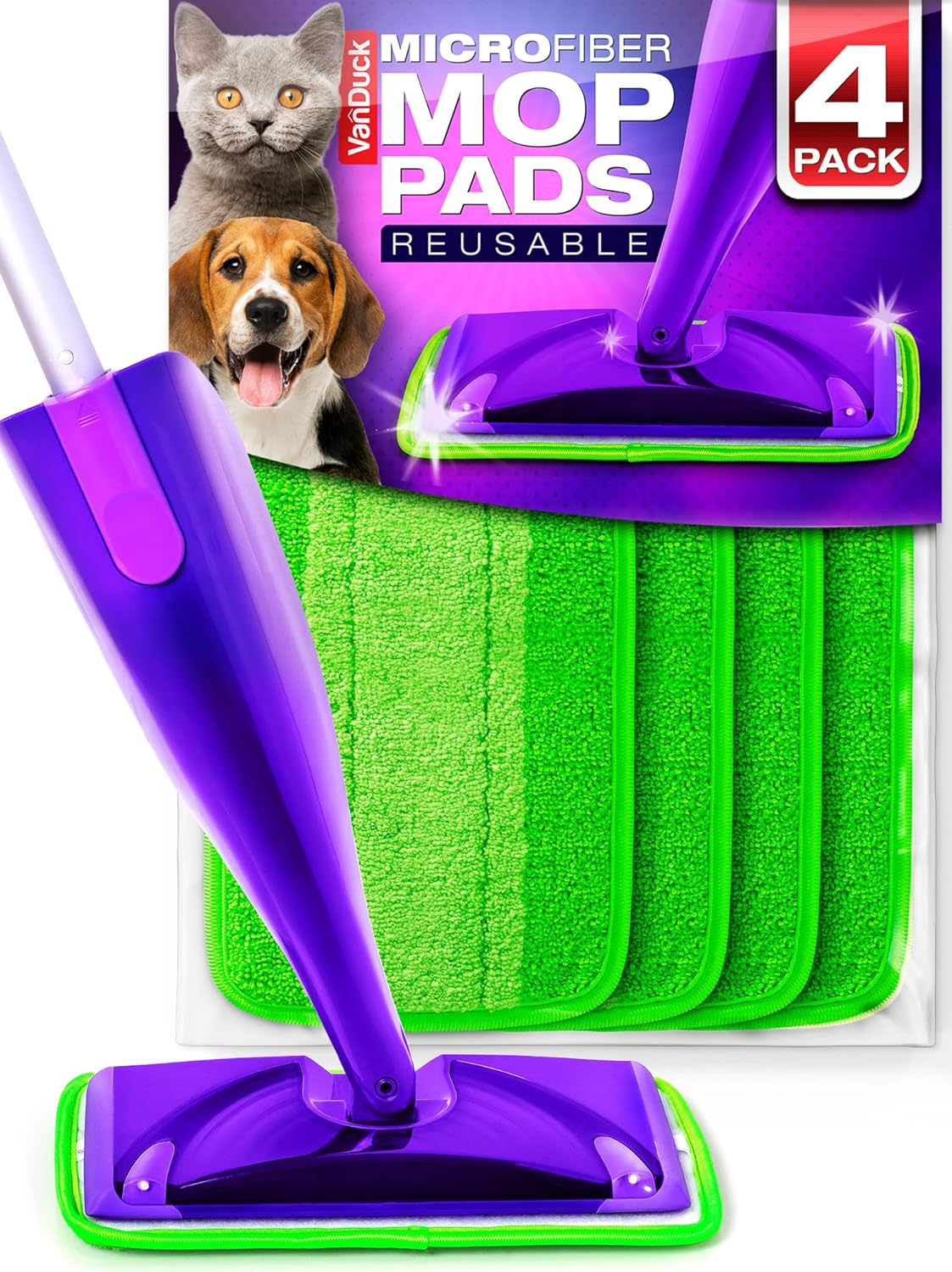 VanDuck Reusable Mop Pads 4 Pack - Microfiber WetJet Refill