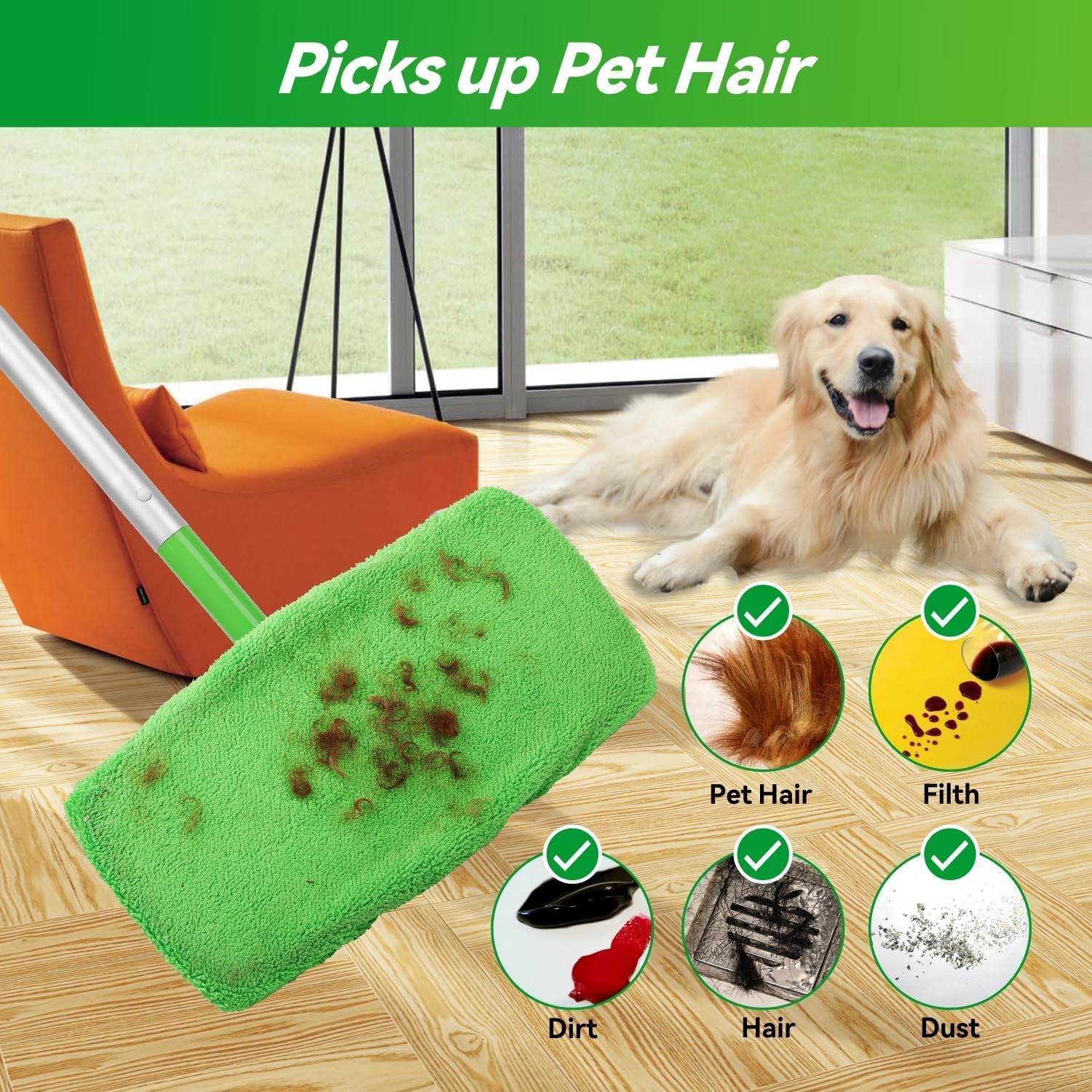 Febsow Reusable Microfiber Mop Pads 4PCS Replacement for Swiffer Sweeper