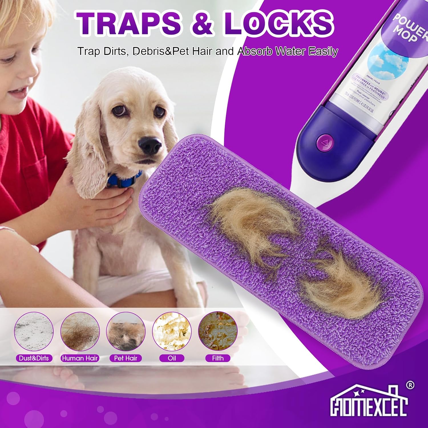 HOMEXCEL Reusable Microfiber Mop Pads for Swiffer PowerMop