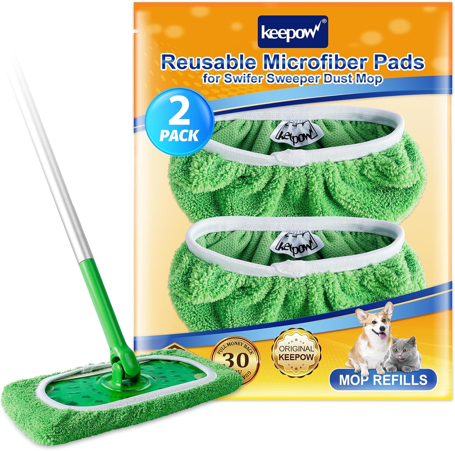 KEEPOW Reusable Microfiber Mop Pads for Swiffer 2 Pack