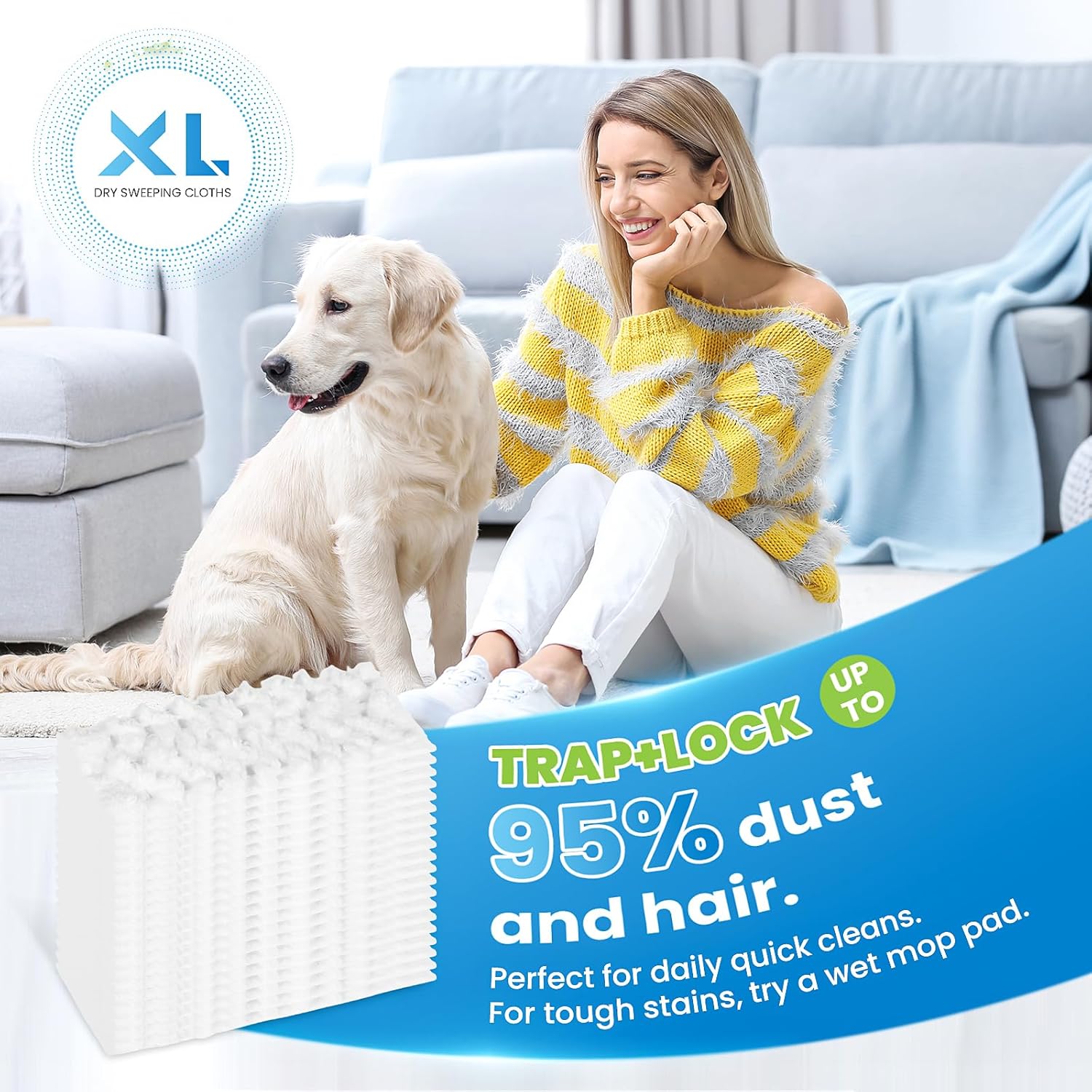 Bisenkud Extra Wide XL Dry Sweeping Cloths 50 Count Pet Heavy Duty Refills