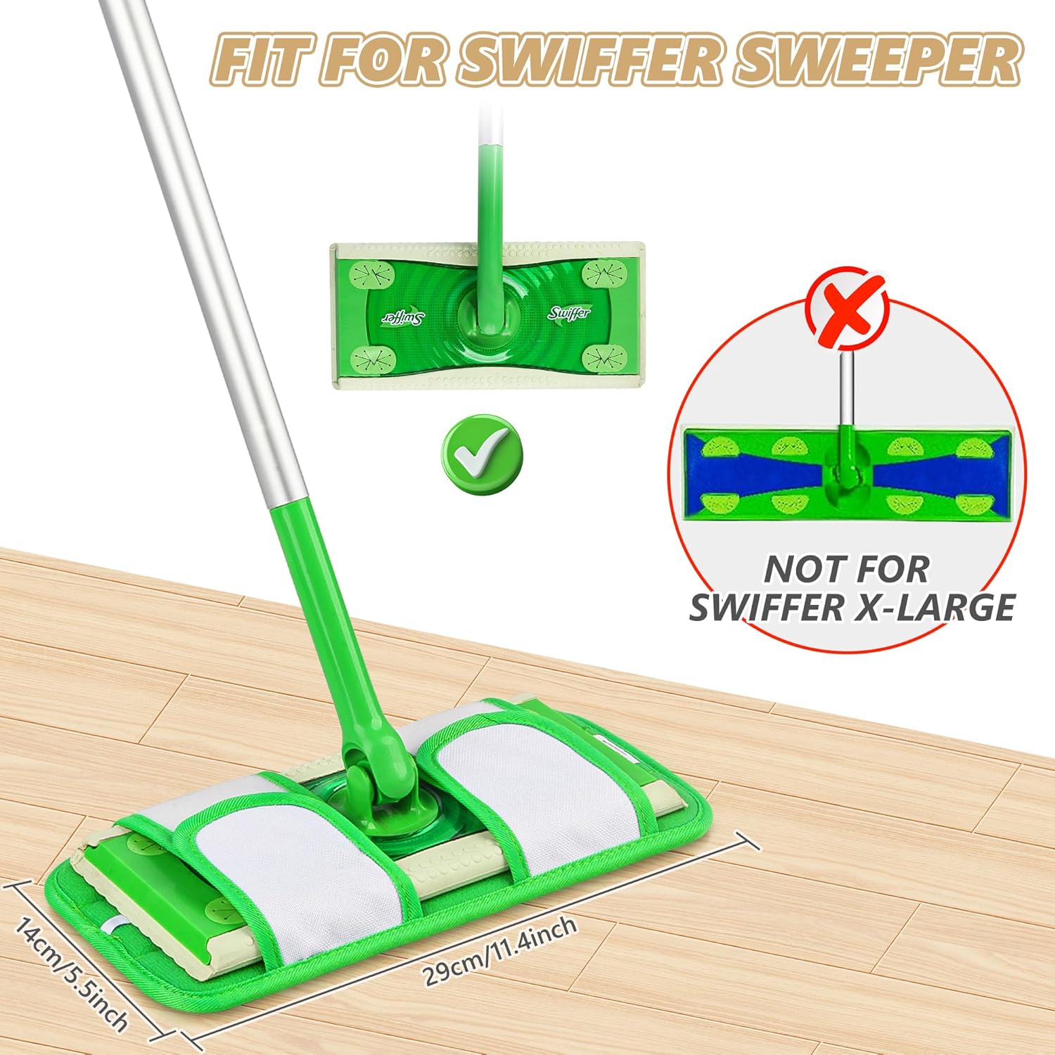 PAPCLEAN Reusable Mop Pads for Swiffer - 3 Pack Green