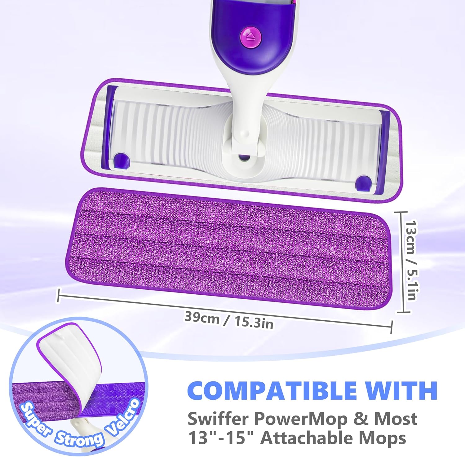 TRAV-ROUND Reusable Mop Pads 5 Pack Purple 153 x 51 inch