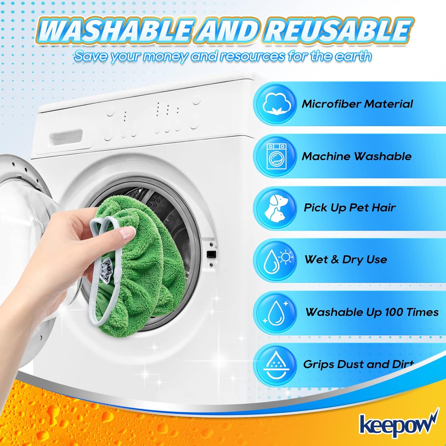 KEEPOW Reusable Microfiber Mop Pads for Swiffer 2 Pack