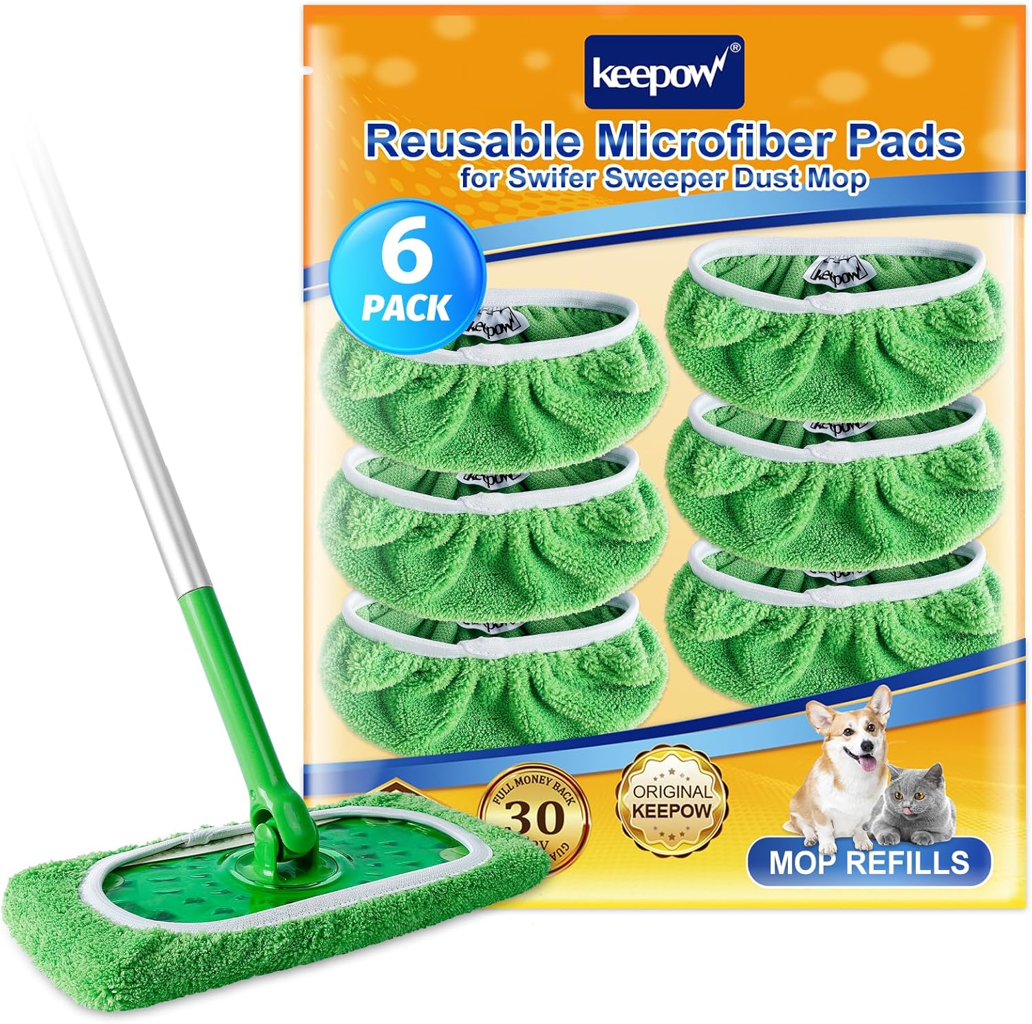 KEEPOW Reusable Mop Pads 6 Pack for Swiffer