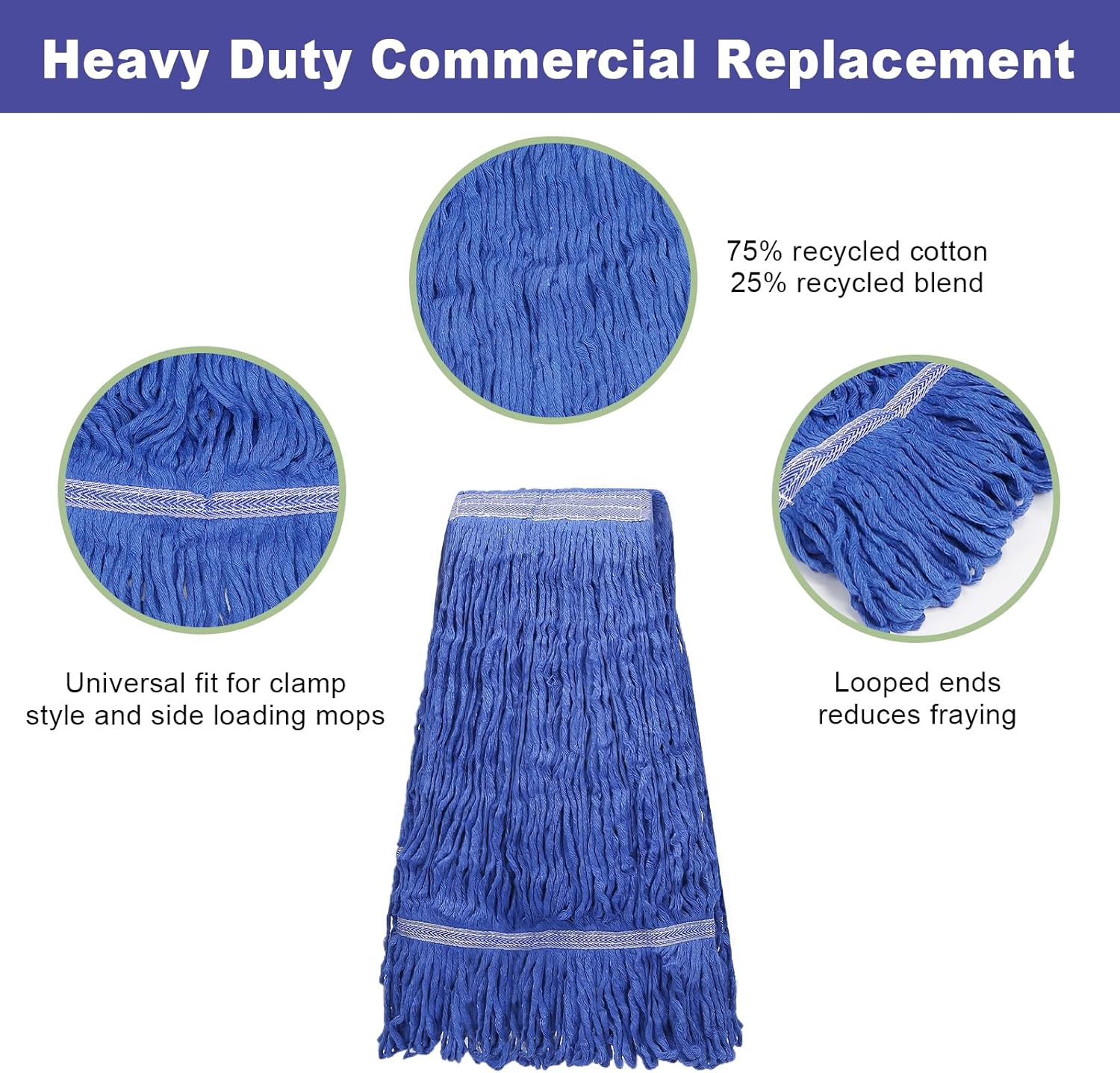 3 Pack Heavy Duty Cotton Mop Heads for Commercial Use