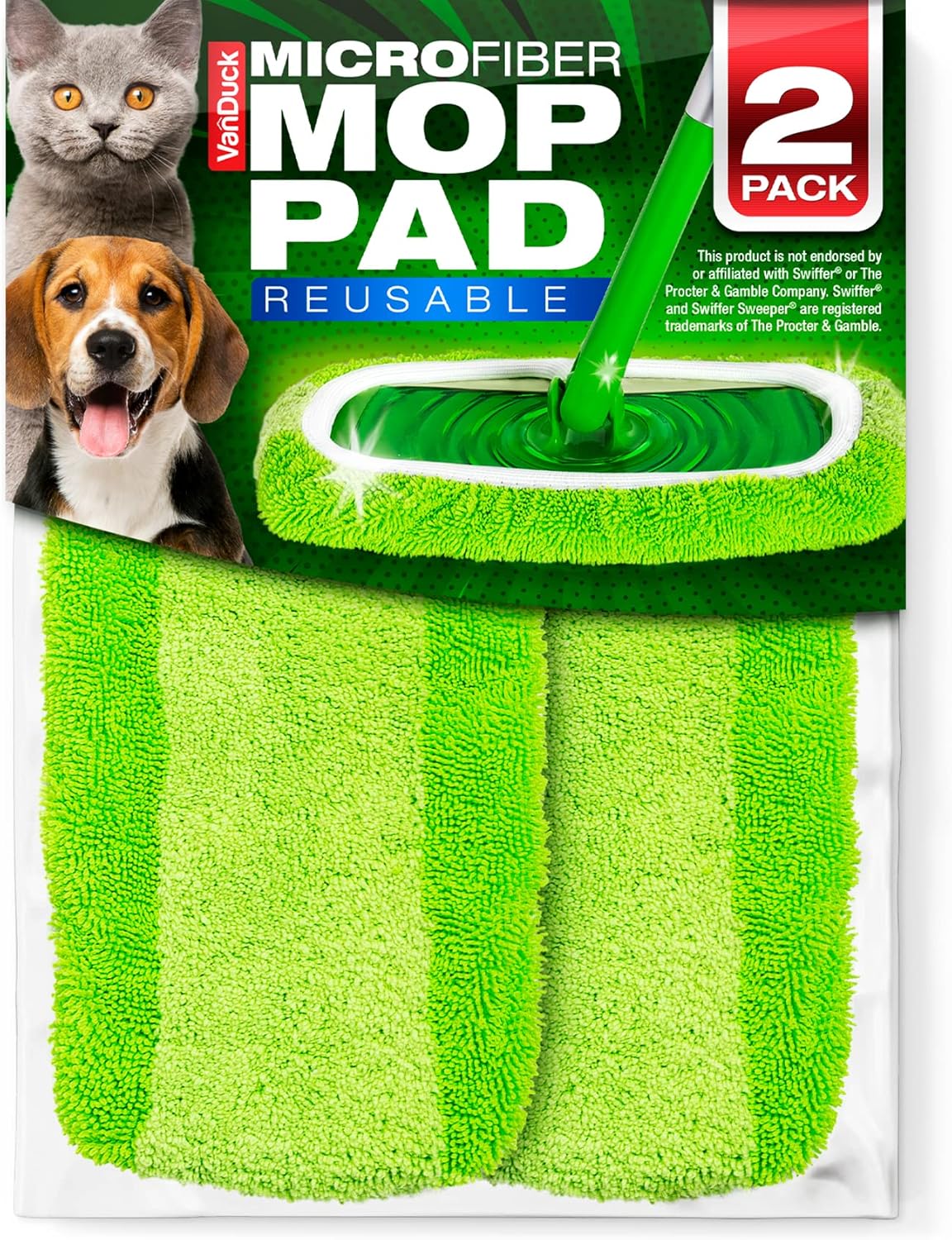 VanDuck Reusable Mop Pads for Swiffer Sweeper 2-Pack - Washable Microfiber