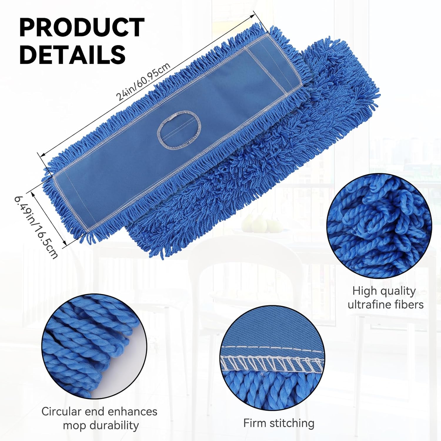 24 Inch Microfiber Dust Mop Head Replacement 3 Pack Blue