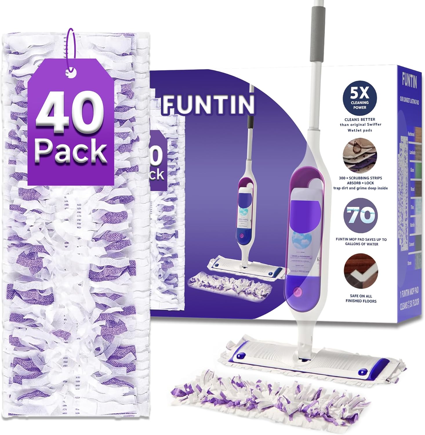 Funtin 40-Pack Disposable Mop Pads for Swiffer Power Mop