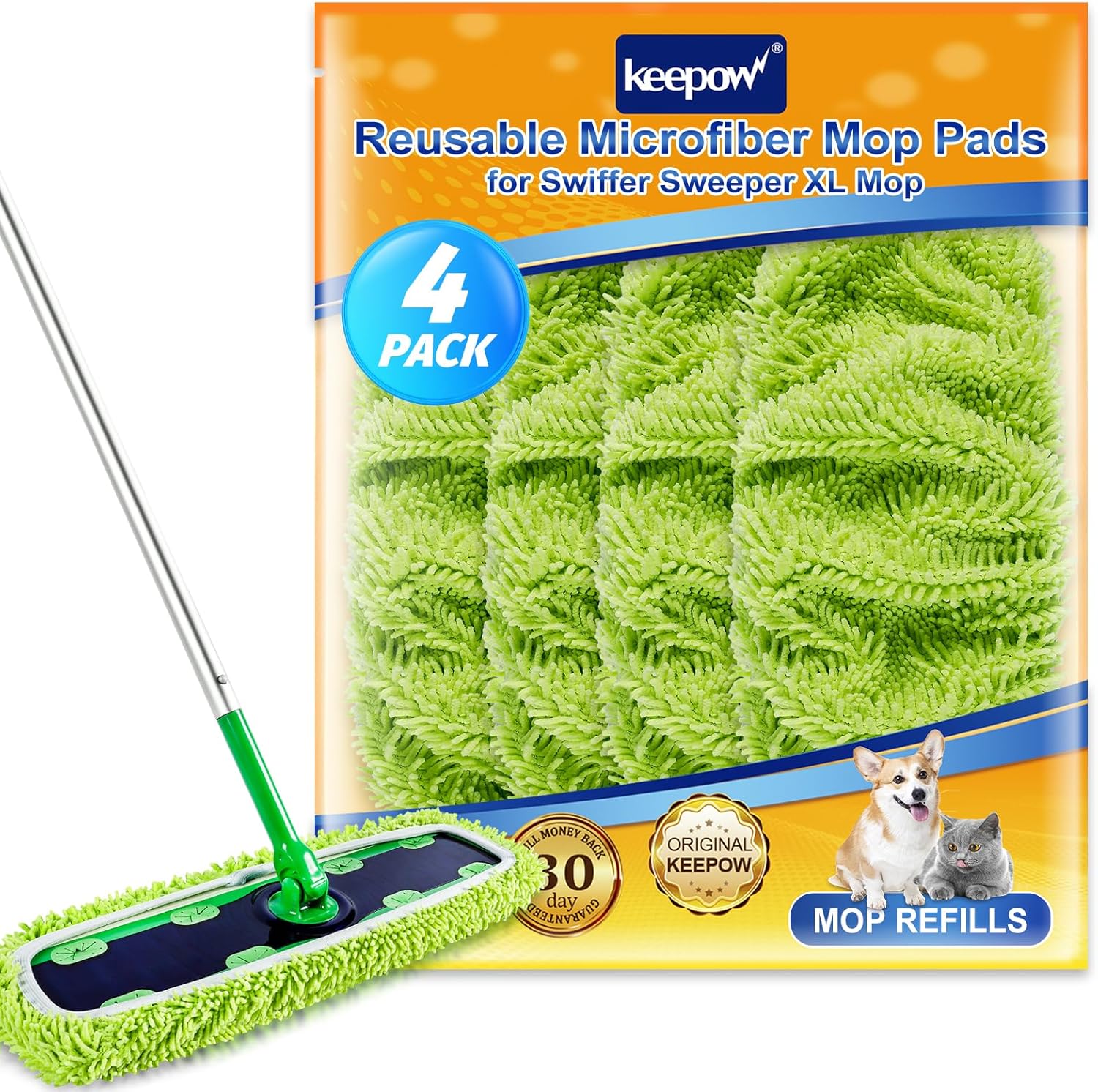 KEEPOW Reusable XL Mop Pads 4 Pack