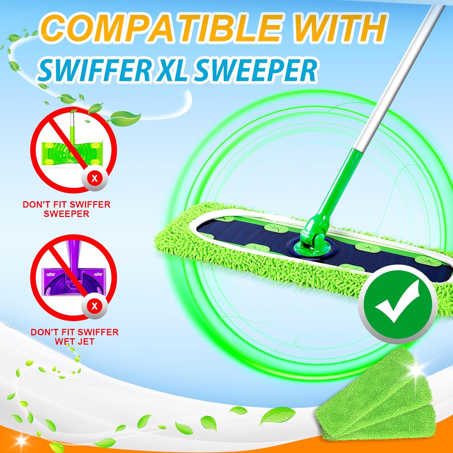Yicotira Reusable Microfiber Mop Pads 2 Pack
