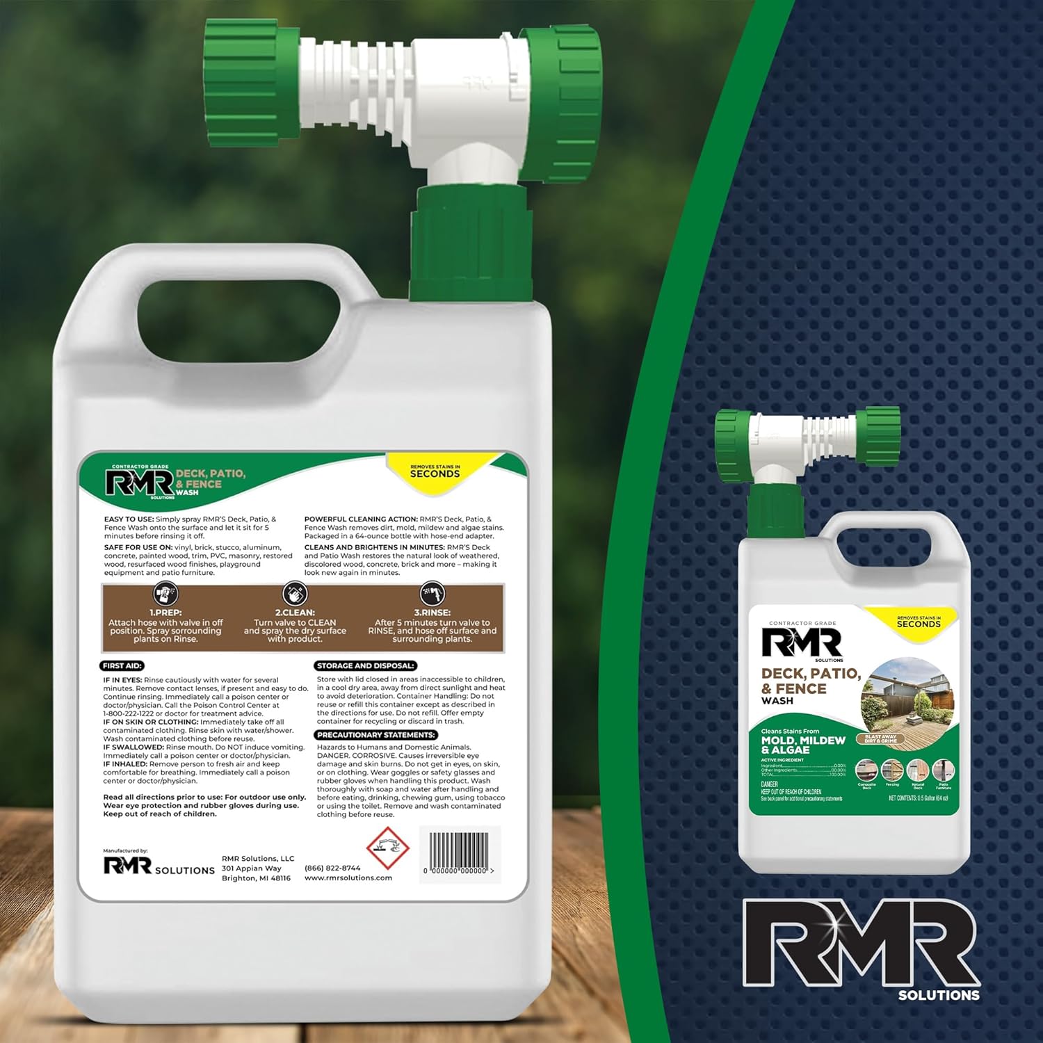RMR Deck Patio Fence Wash 64 Ounce Commercial-Grade Stain Remover