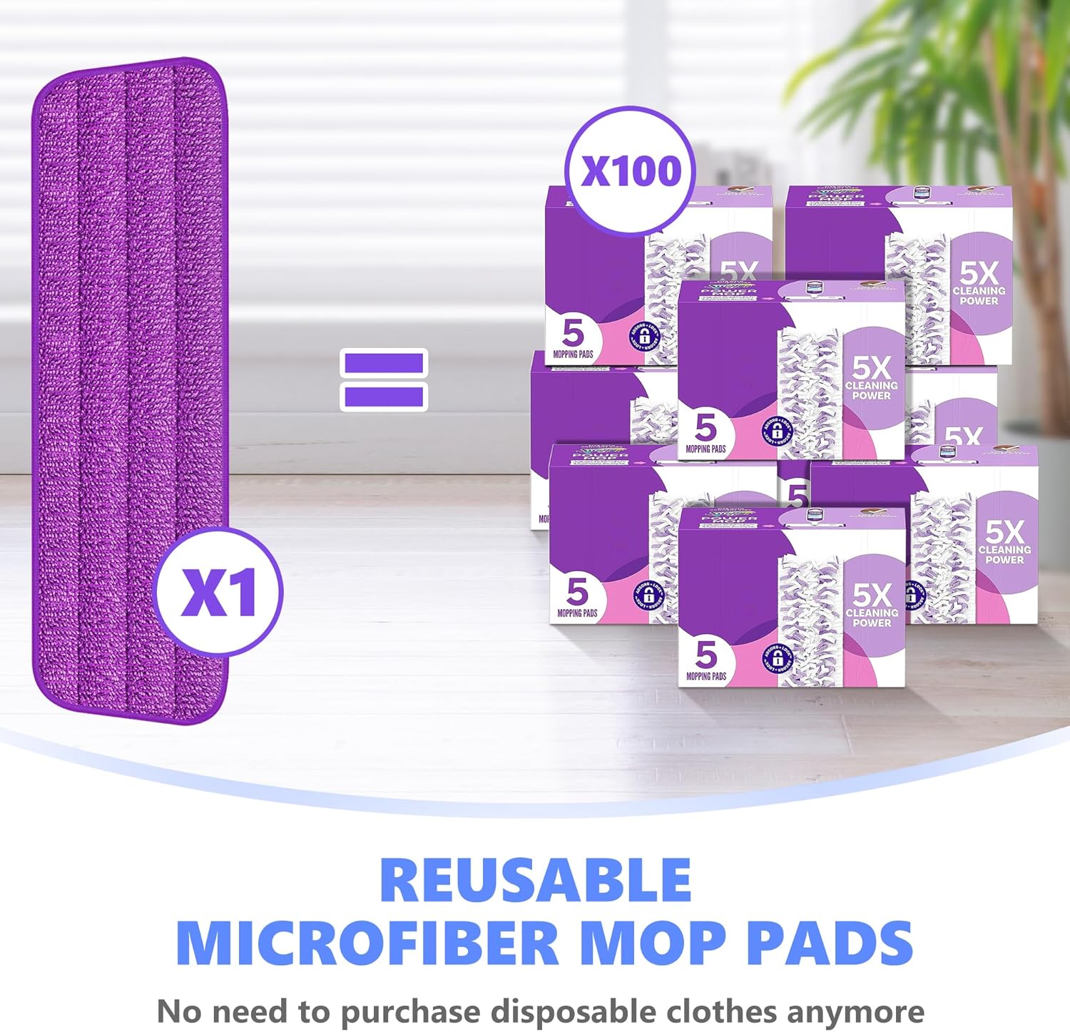 TRAV-ROUND Reusable Mop Pads 5 Pack Purple 153 x 51 inch