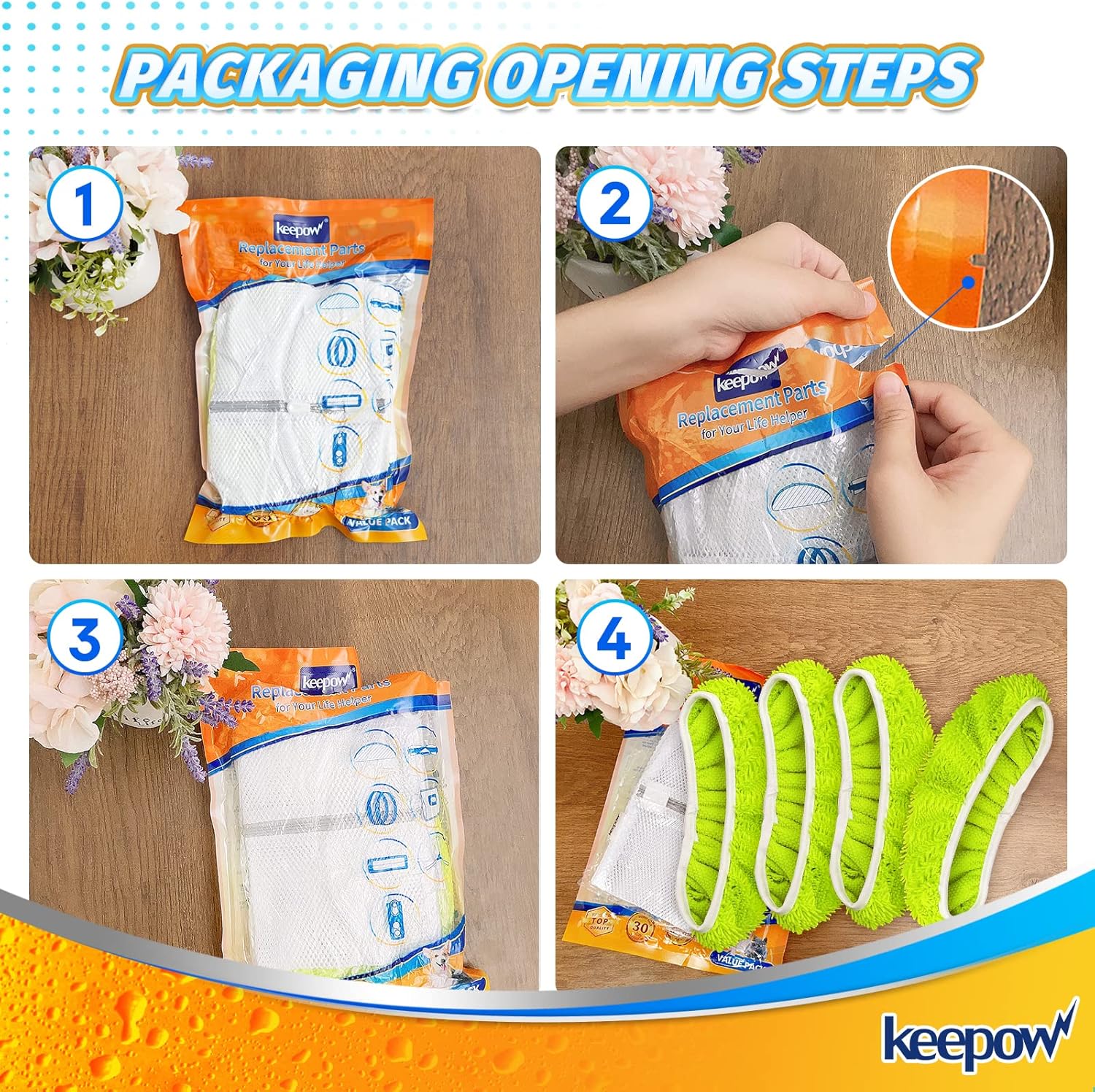 KEEPOW Reusable XL Mop Pads 4 Pack