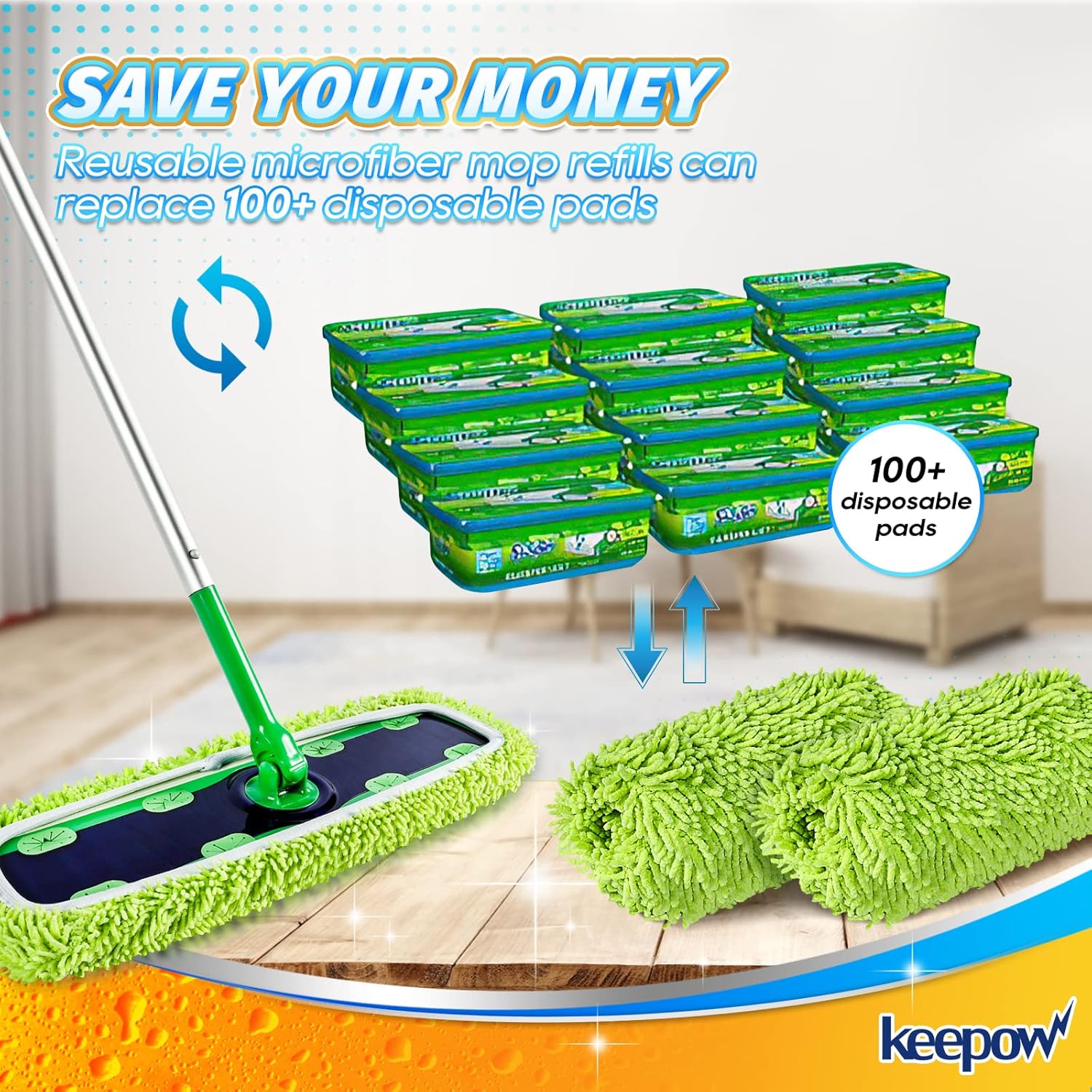 KEEPOW Reusable XL Mop Pads 4 Pack