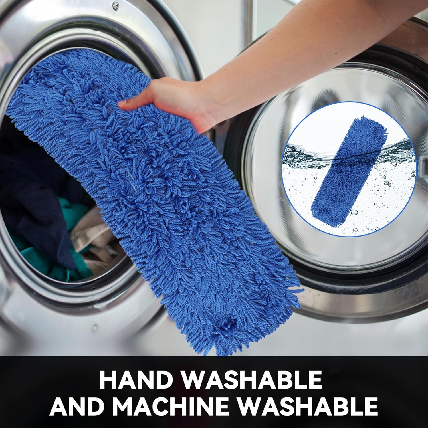 24 Inch Microfiber Dust Mop Head Replacement 3 Pack Blue