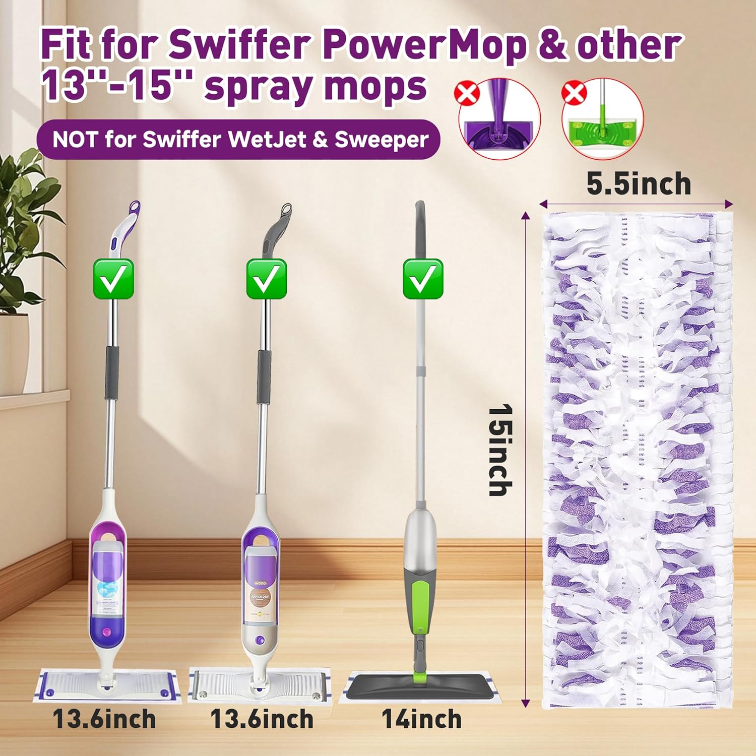 Funtin 40-Pack Disposable Mop Pads for Swiffer Power Mop