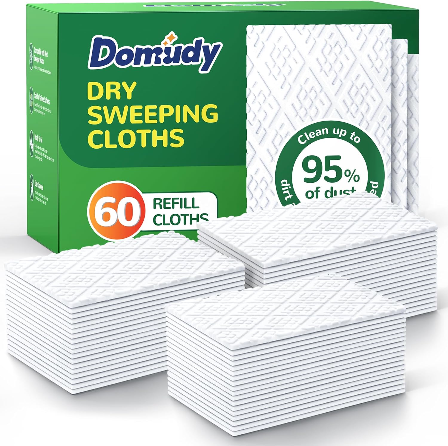 Domudy 60 Count Dry Sweeping Cloths Refills for Swiffer 1