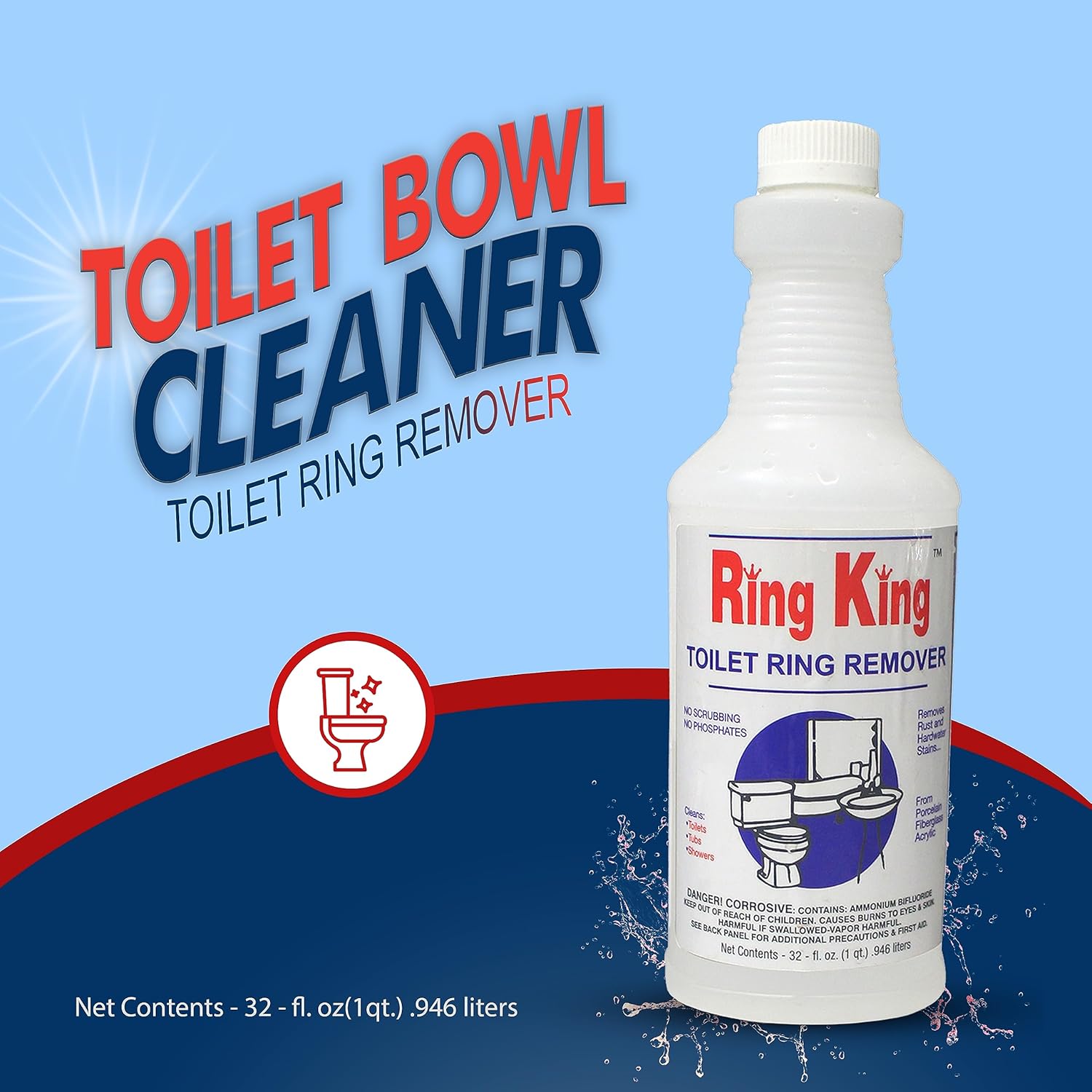 Ring King Toilet Bowl Cleaner Liquid 32oz Fast Acting