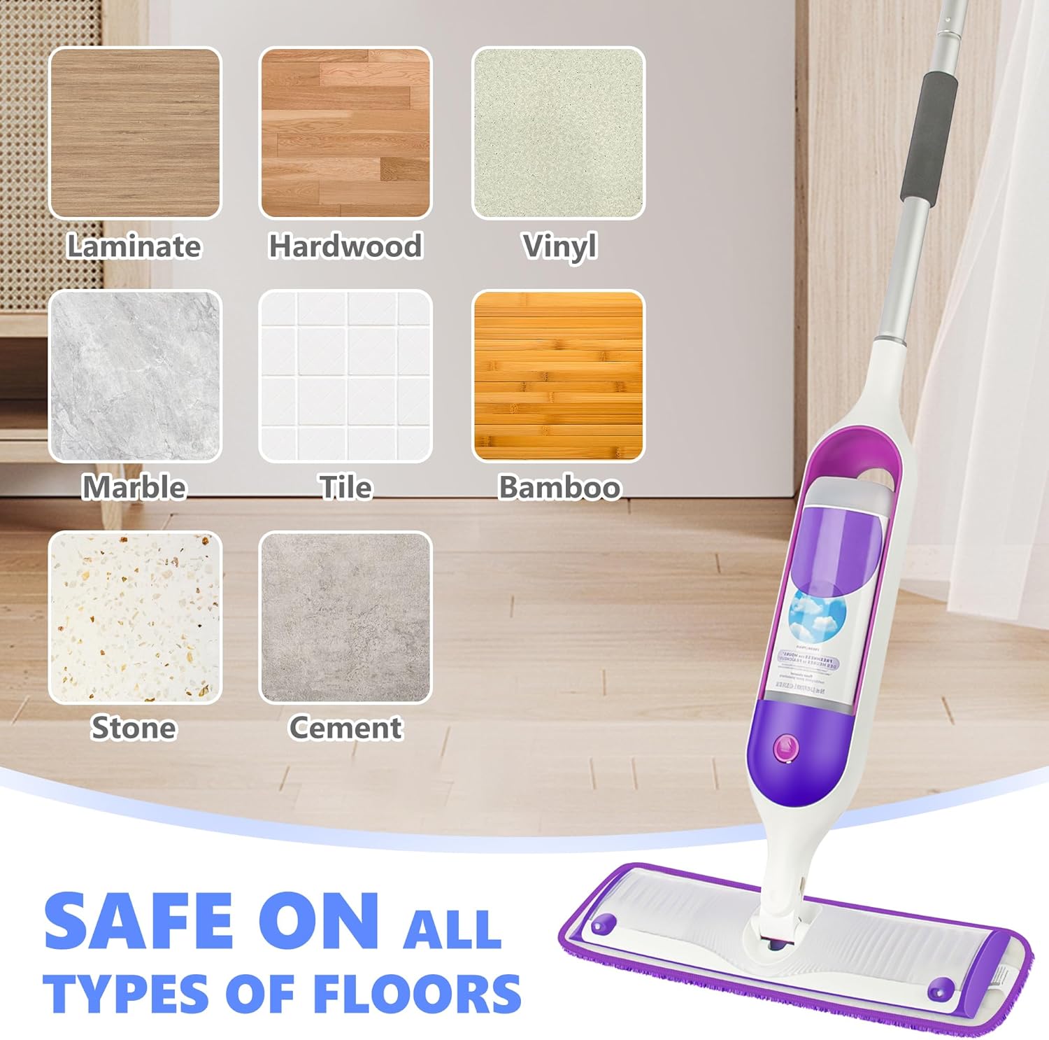 TRAV-ROUND Reusable Mop Pads 5 Pack Purple 153 x 51 inch