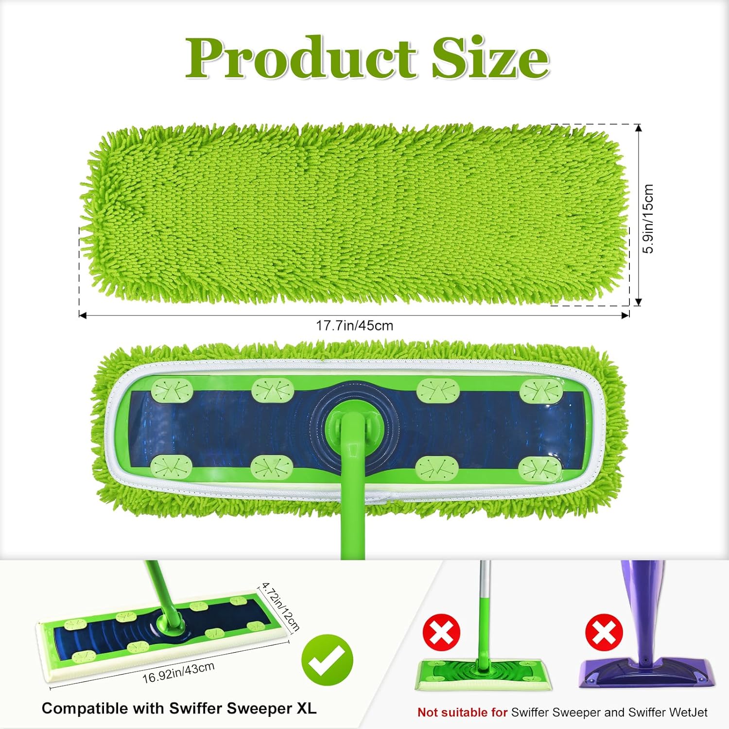 DLAIMI XL Mop Pads for Swiffer XL 4 Pack Reusable Microfiber