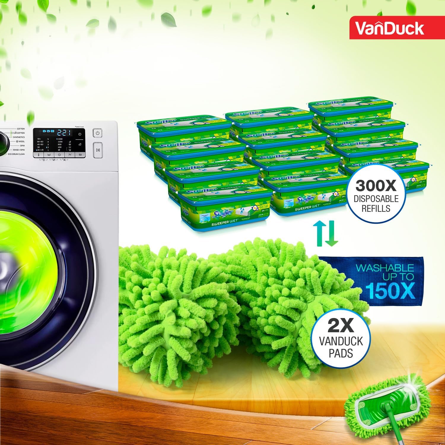 VanDuck Dust Mop Refill 2 Pack - Pet Floor Cleaning