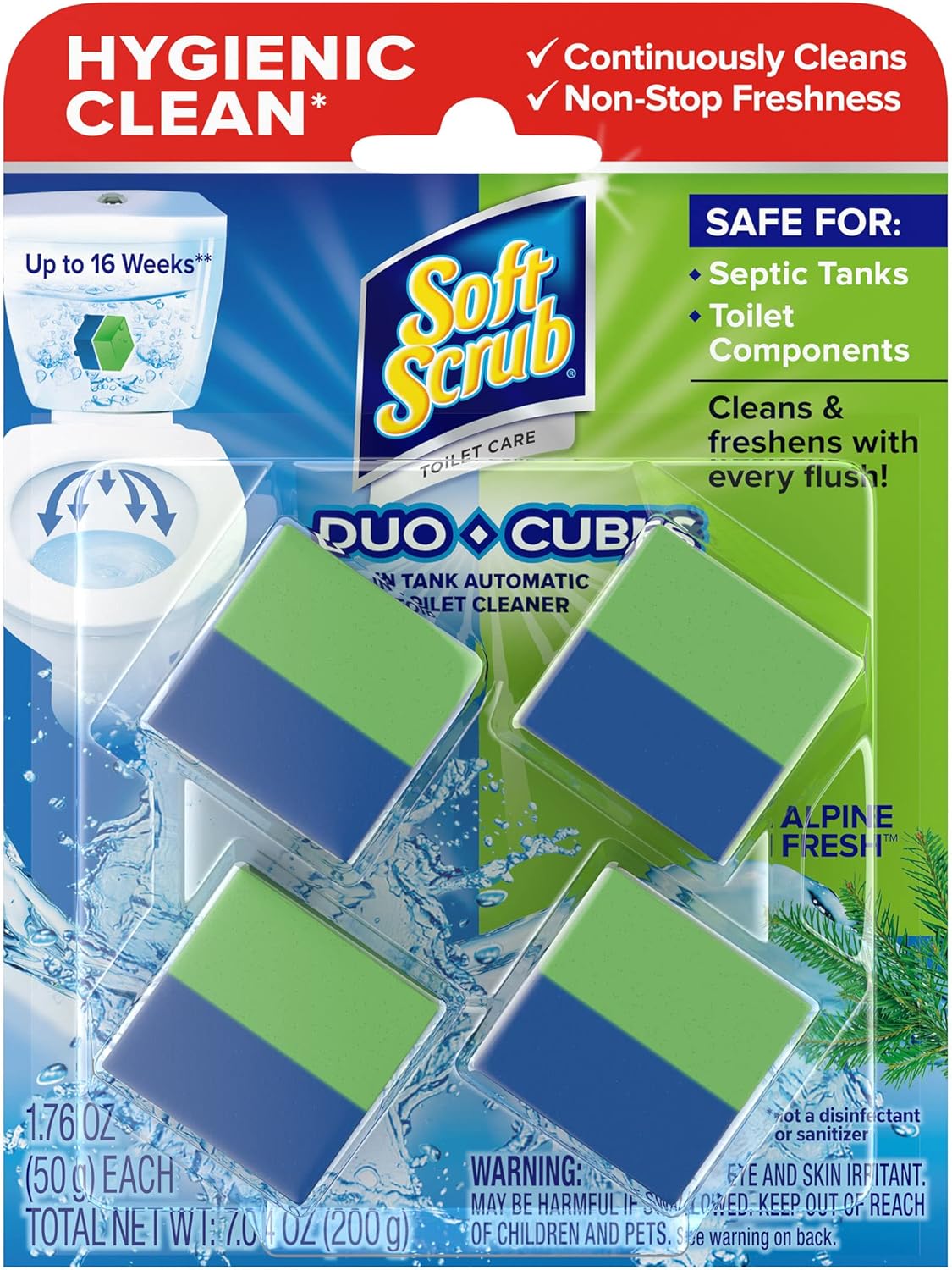 Soft Scrub Toilet Cleaner Duo-Cubes Alpine Fresh 4 Count