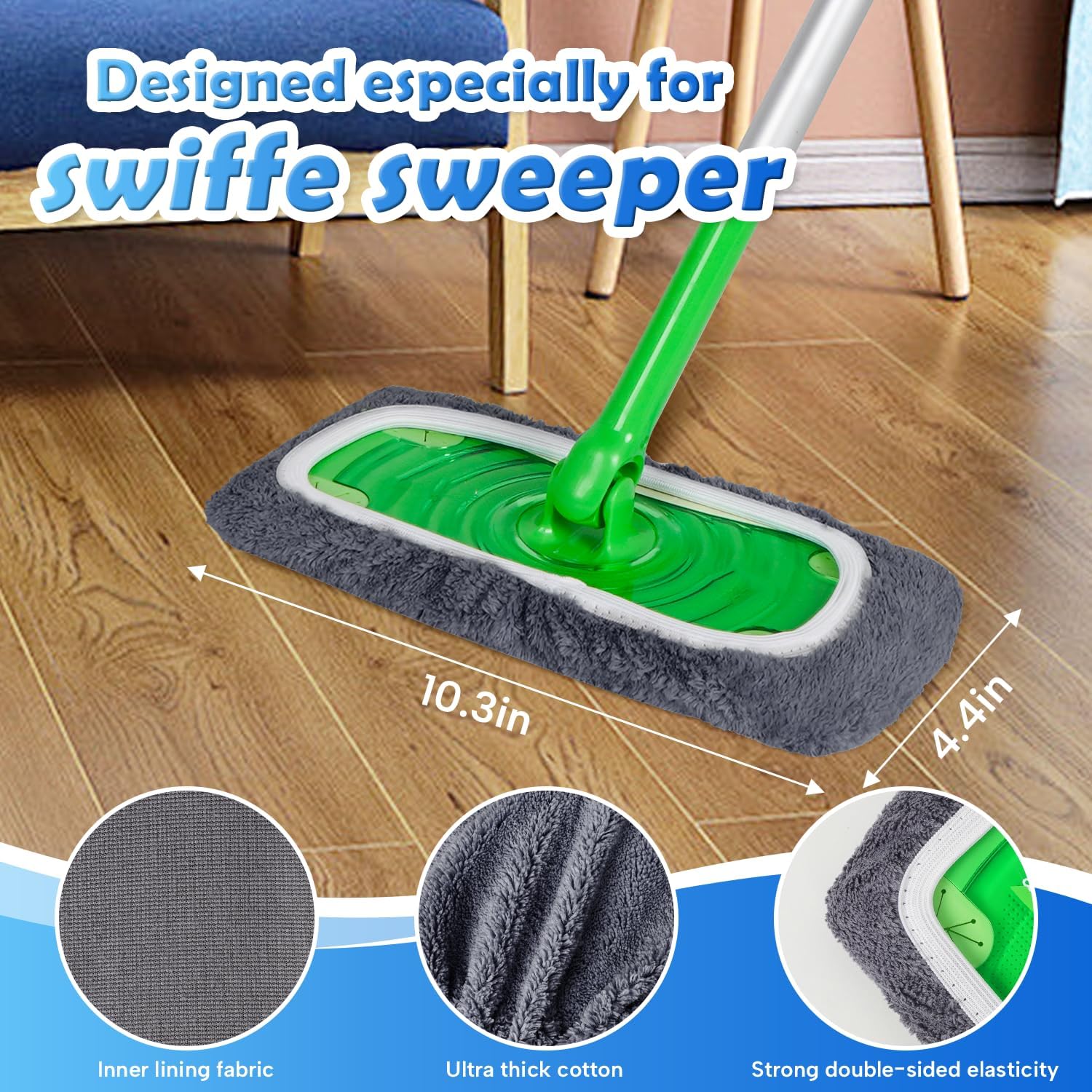 INFICRIME 6 Pack Reusable Microfiber Mop Pads
