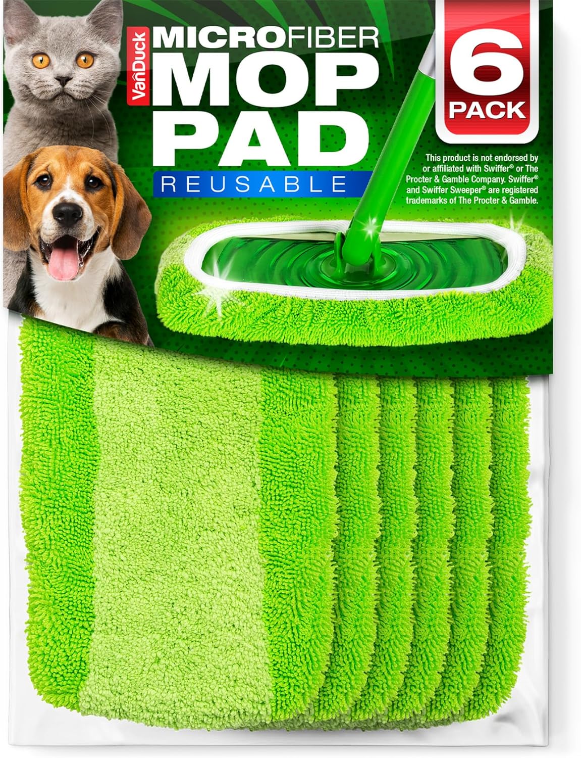 VanDuck Reusable Mop Pads 6-Pack for Swiffer Sweeper