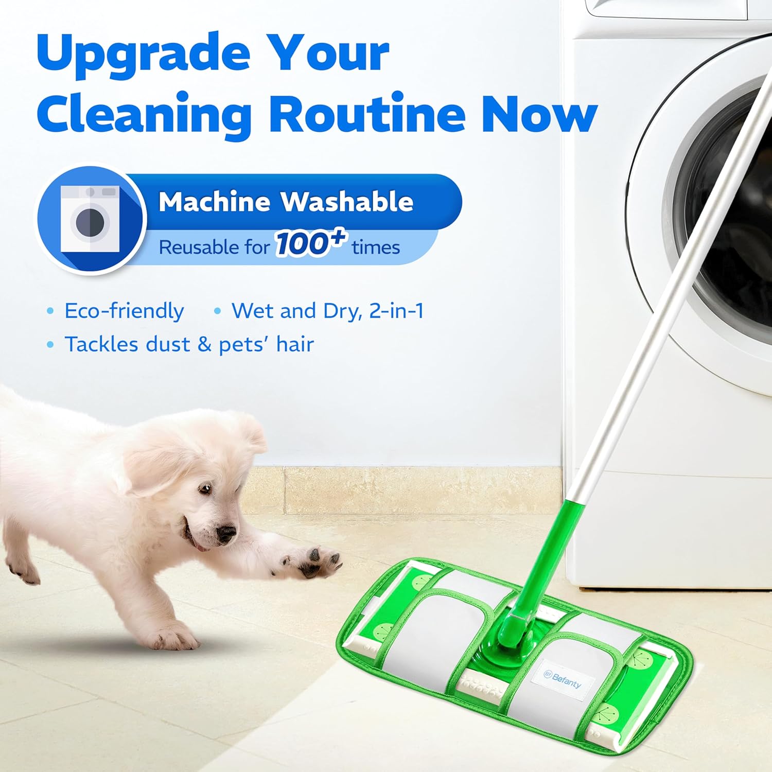 Befanty 4 Pack Reusable Microfiber Mop Pads - 10 to 12
