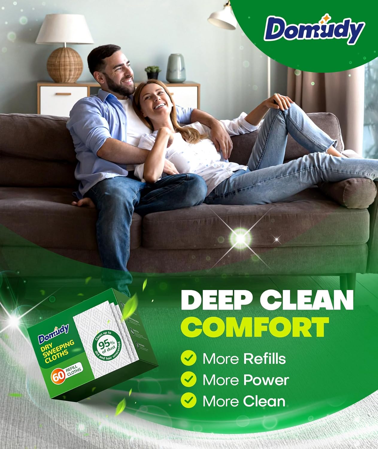 Domudy 60 Count Dry Sweeping Cloths Refills for Swiffer 1
