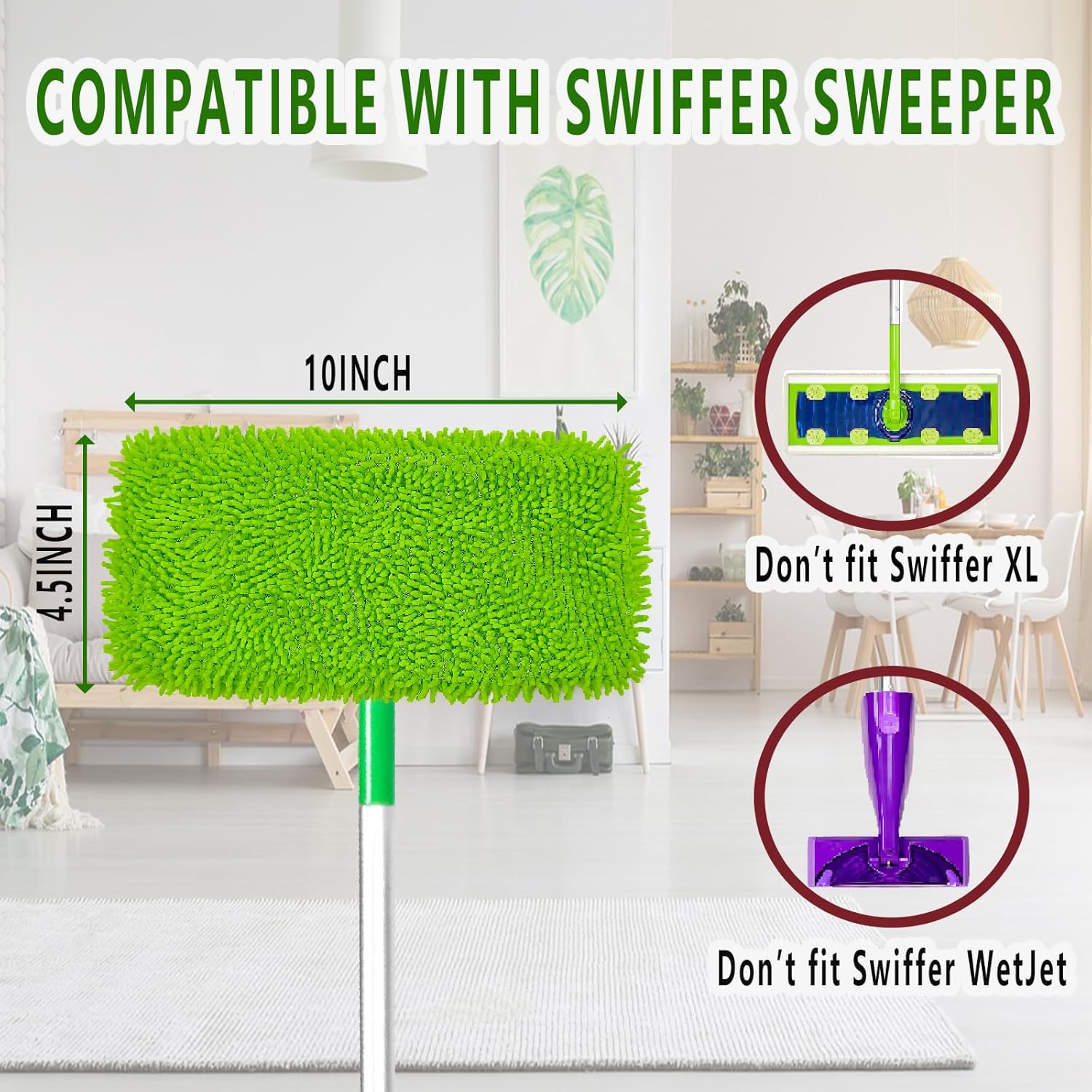 Febsow Reusable Microfiber Mop Pads 4PCS Replacement for Swiffer Sweeper