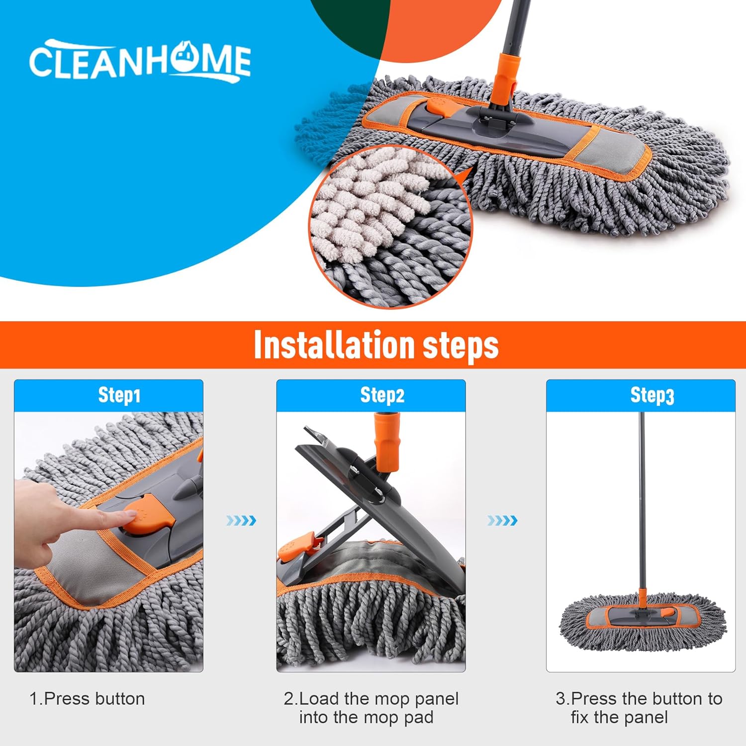CLEANHOME Microfiber Mop Replacement Pads 3 Packs for Hardwood Tile Floors