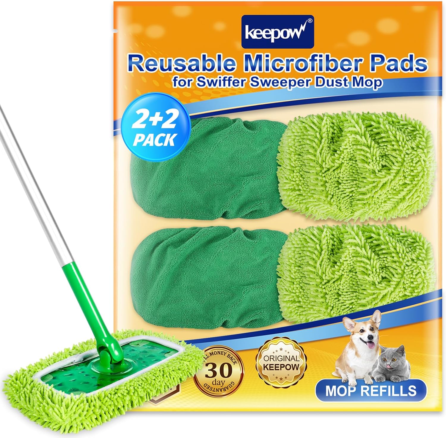 KEEPOW Reusable Microfiber Mop Pads - 4 Pack for Swiffer Sweeper