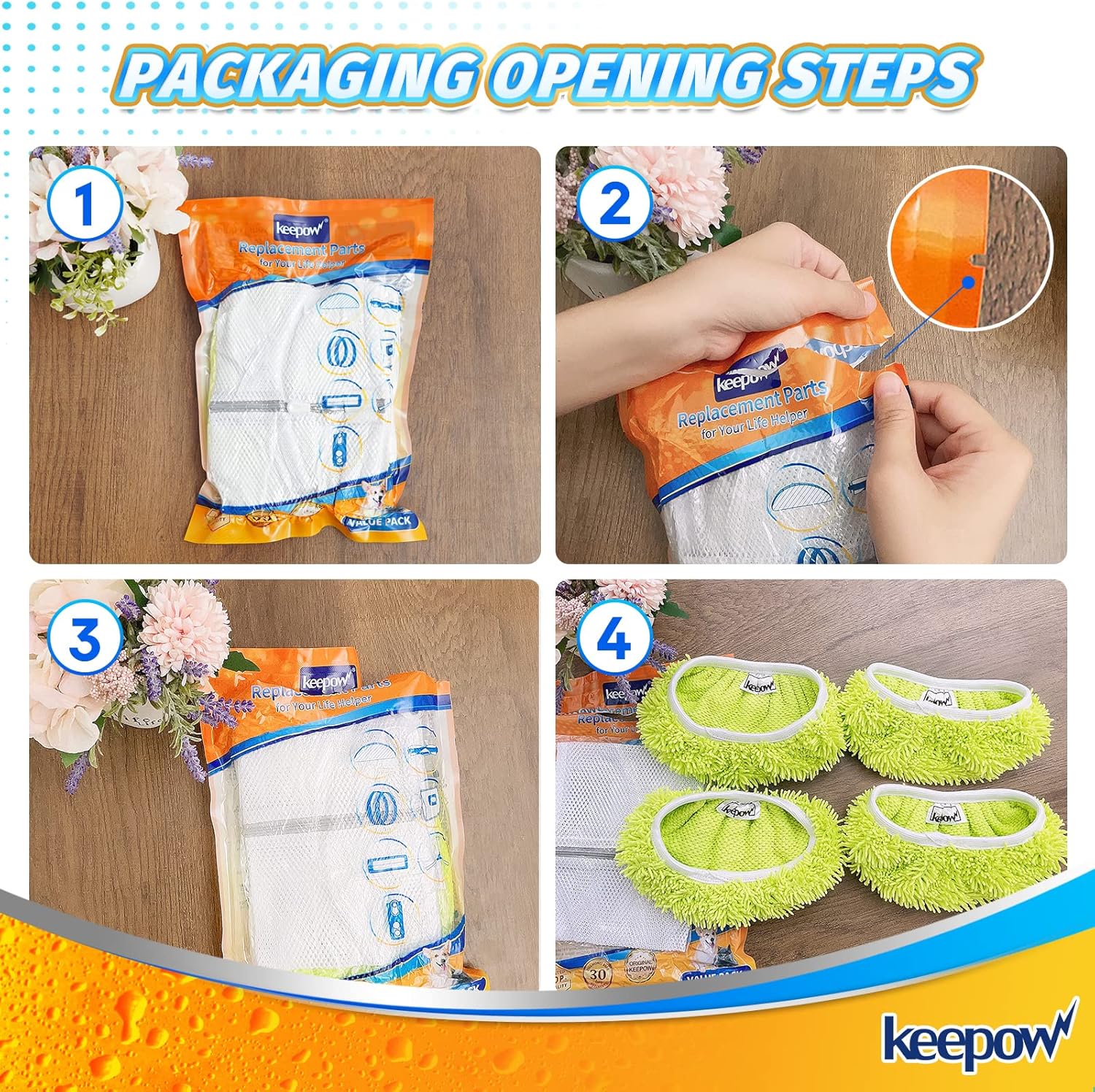 KEEPOW Reusable Mop Pads 4 Pack for Swiffer Sweeper