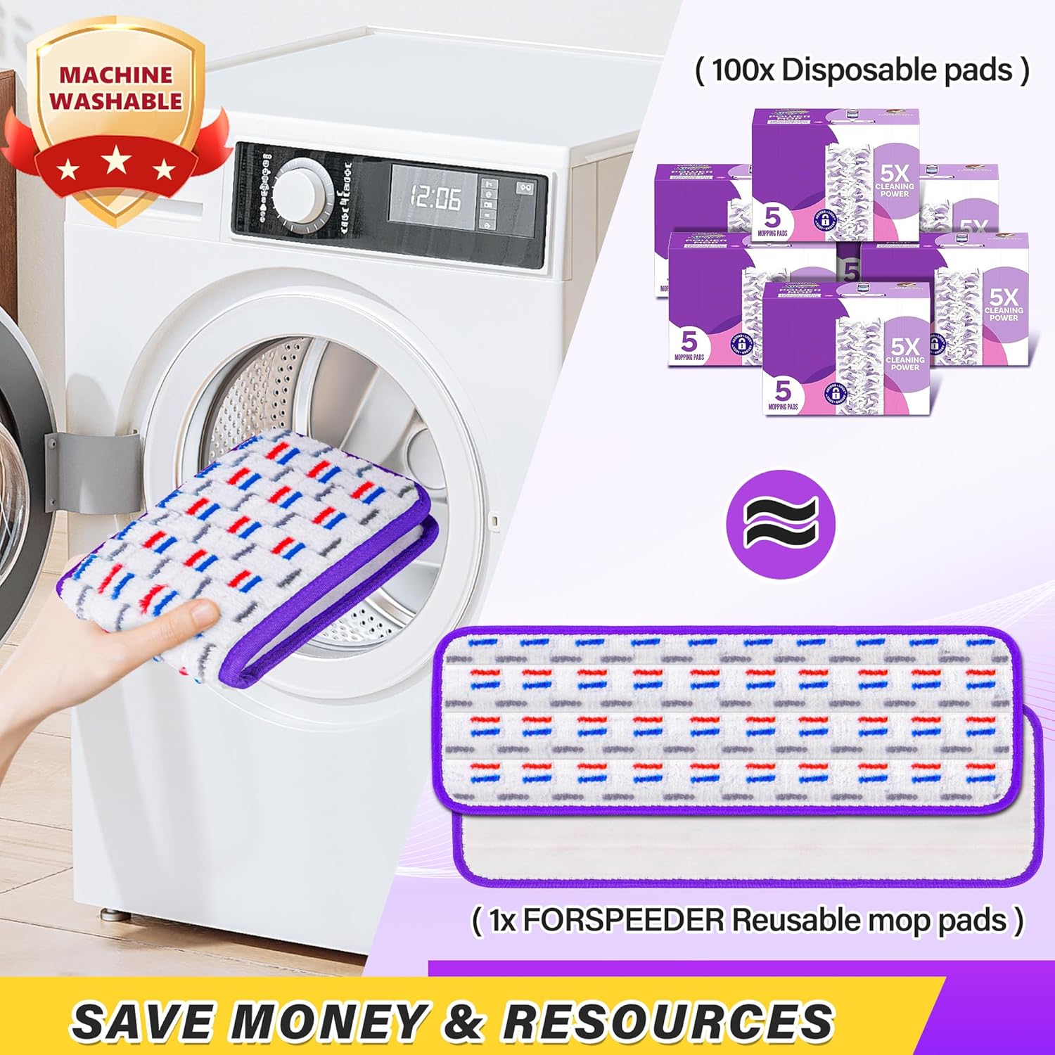 8 Pack Reusable Mop Pads for Swiffer PowerMop 1