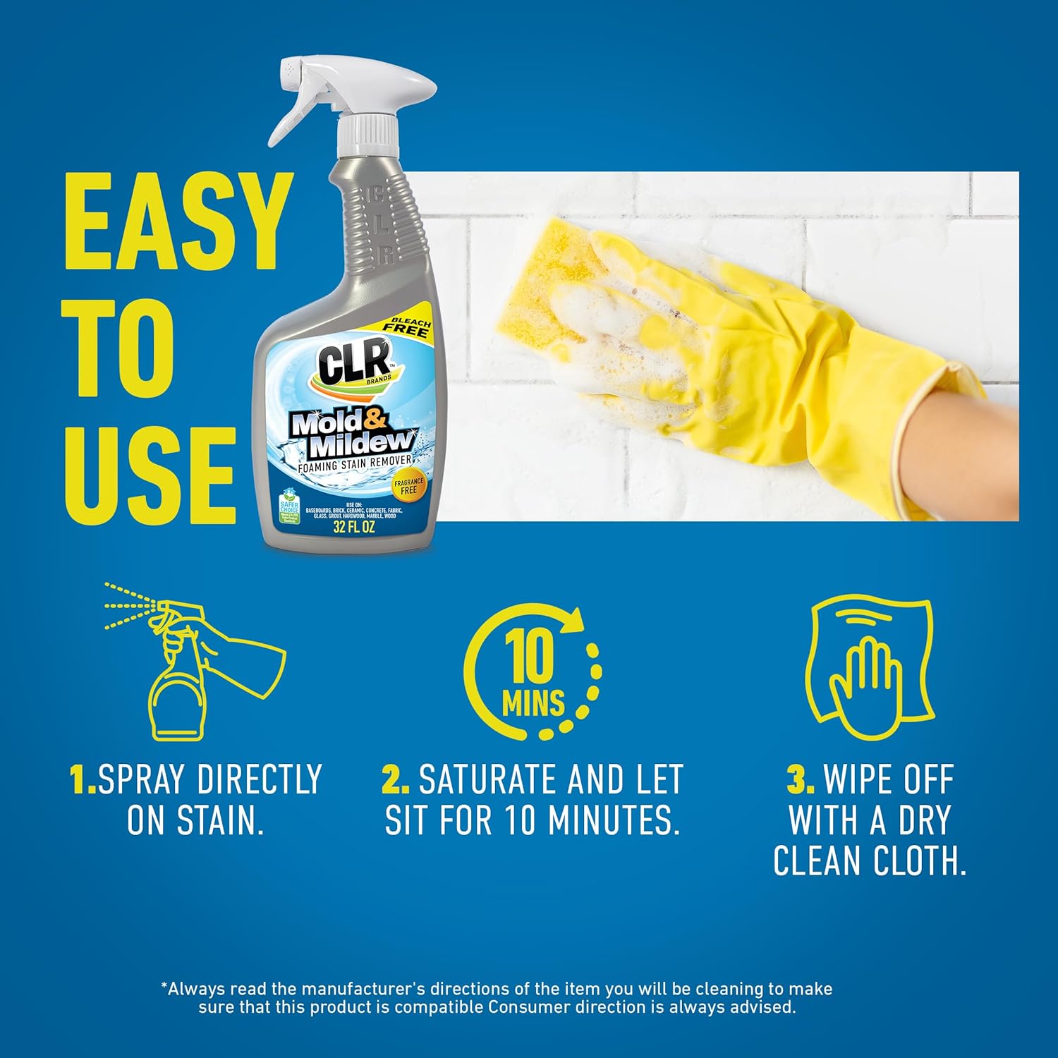 CLR Mold Mildew Clear Bleach-Free Spray 32 Fl Oz Pack of 2