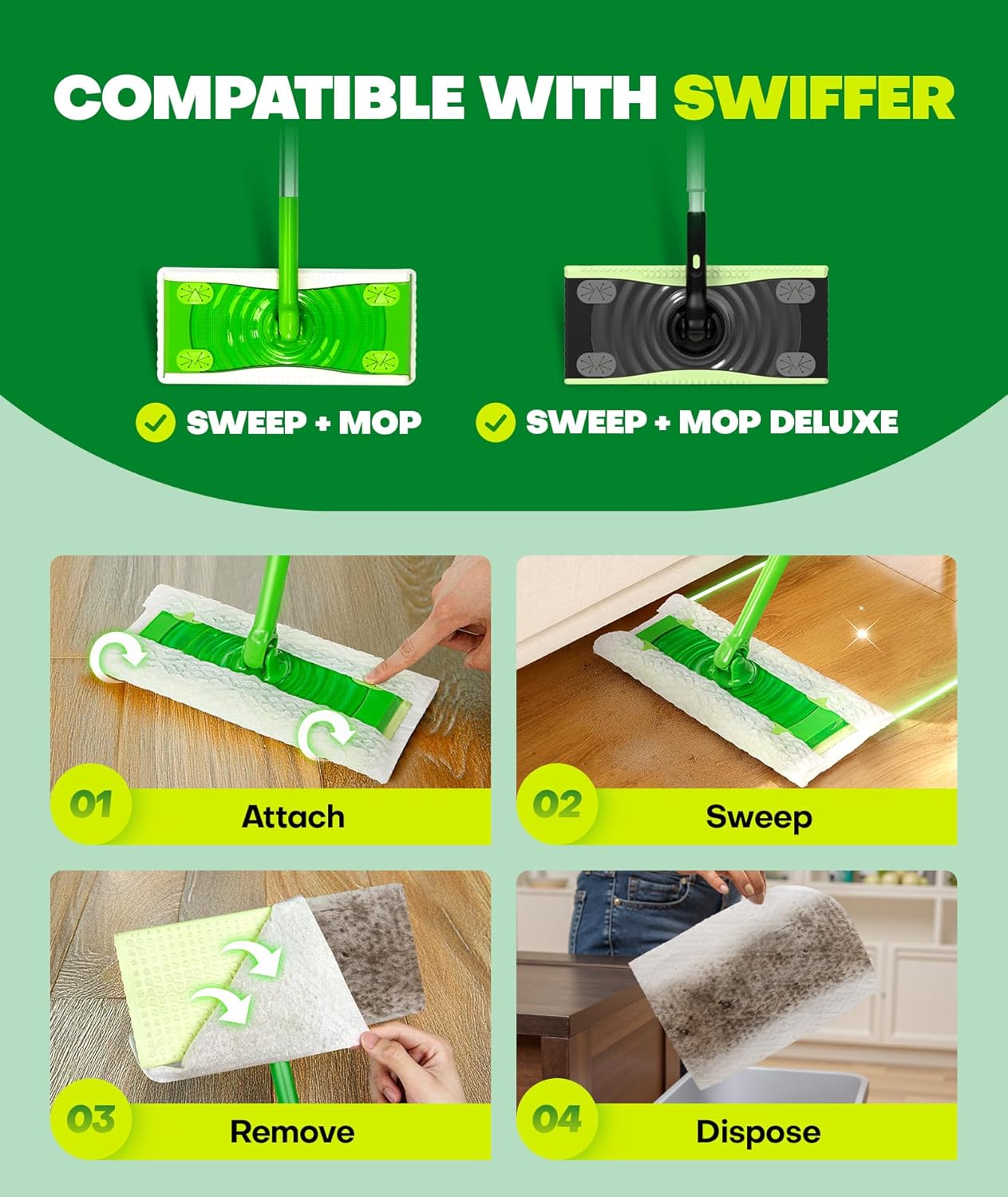 Domudy 60 Count Dry Sweeping Cloths Refills for Swiffer 1