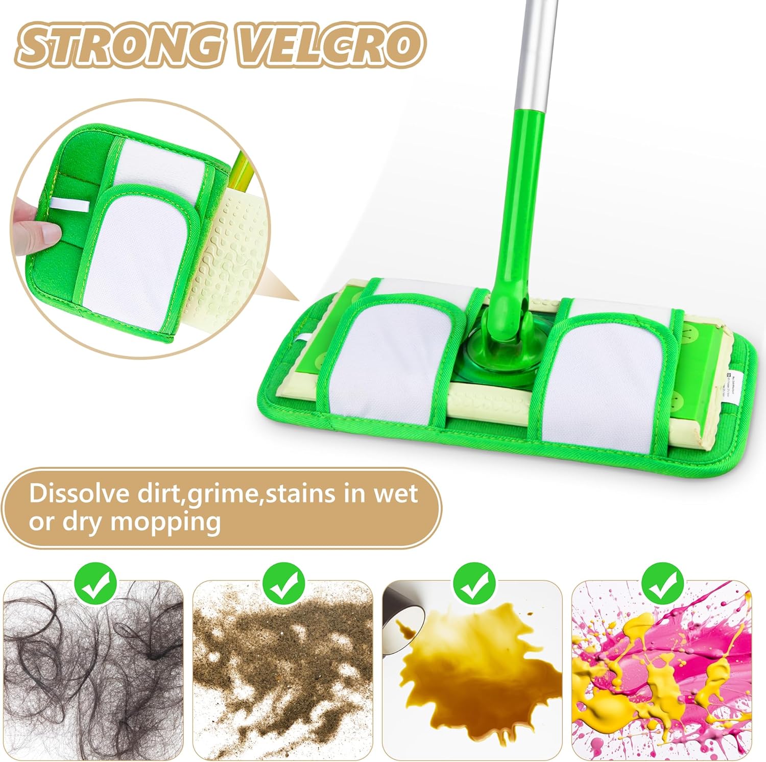 PAPCLEAN Reusable Mop Pads for Swiffer - 3 Pack Green