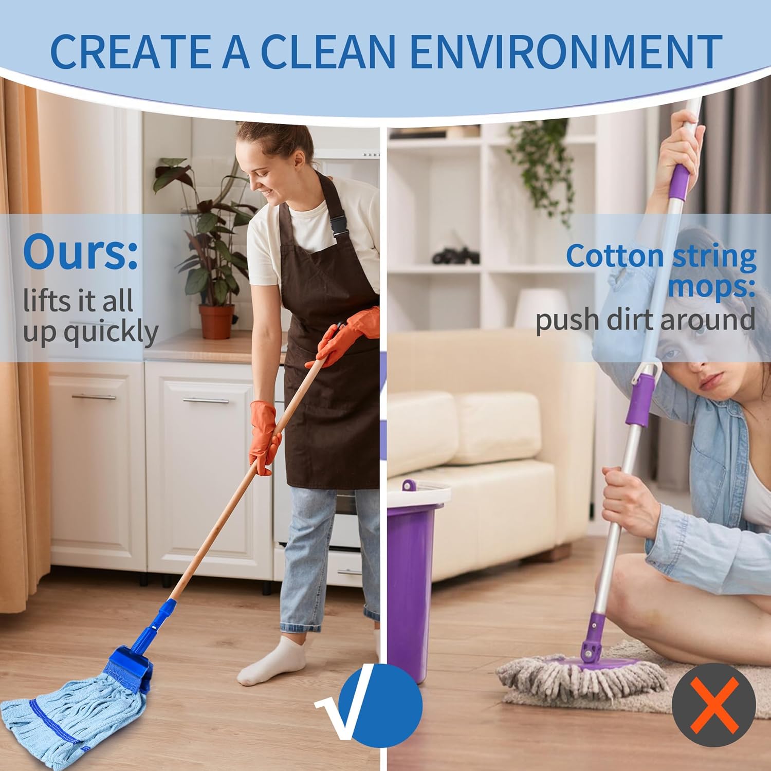 4 Pack Heavy Duty Microfiber Mop Refill - Extra Absorbent Durable