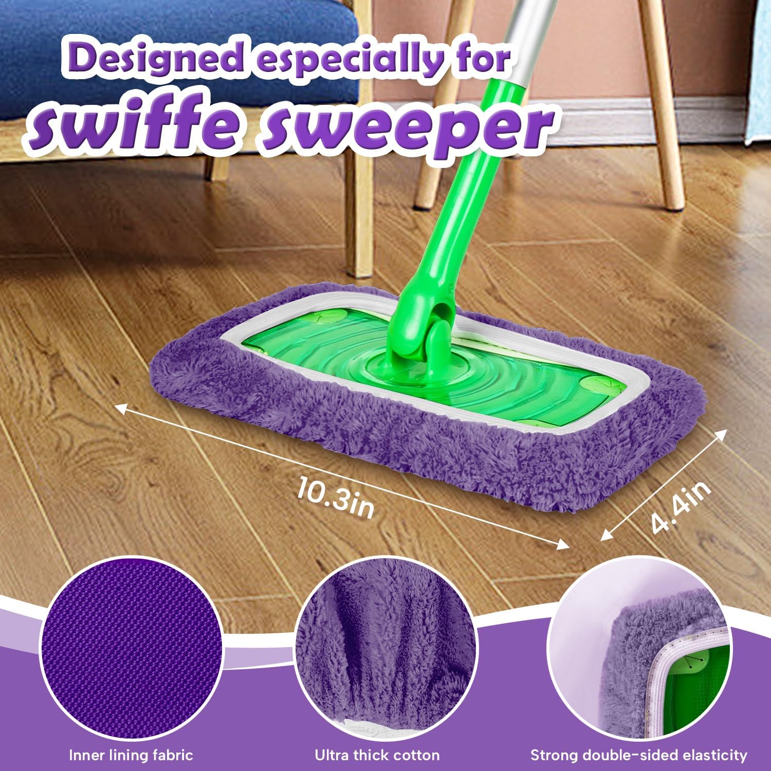AmaVins 5 Pack Reusable Microfiber Mop Pads for Swiffer Sweeper