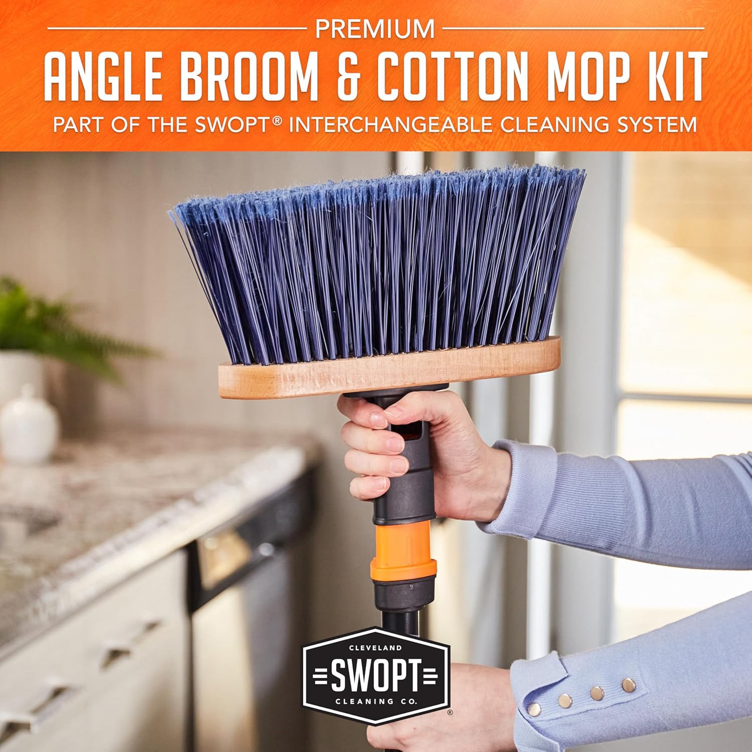 SWOPT Premium Multi-Surface Angle Broom with Cotton Mop and EVA Handles