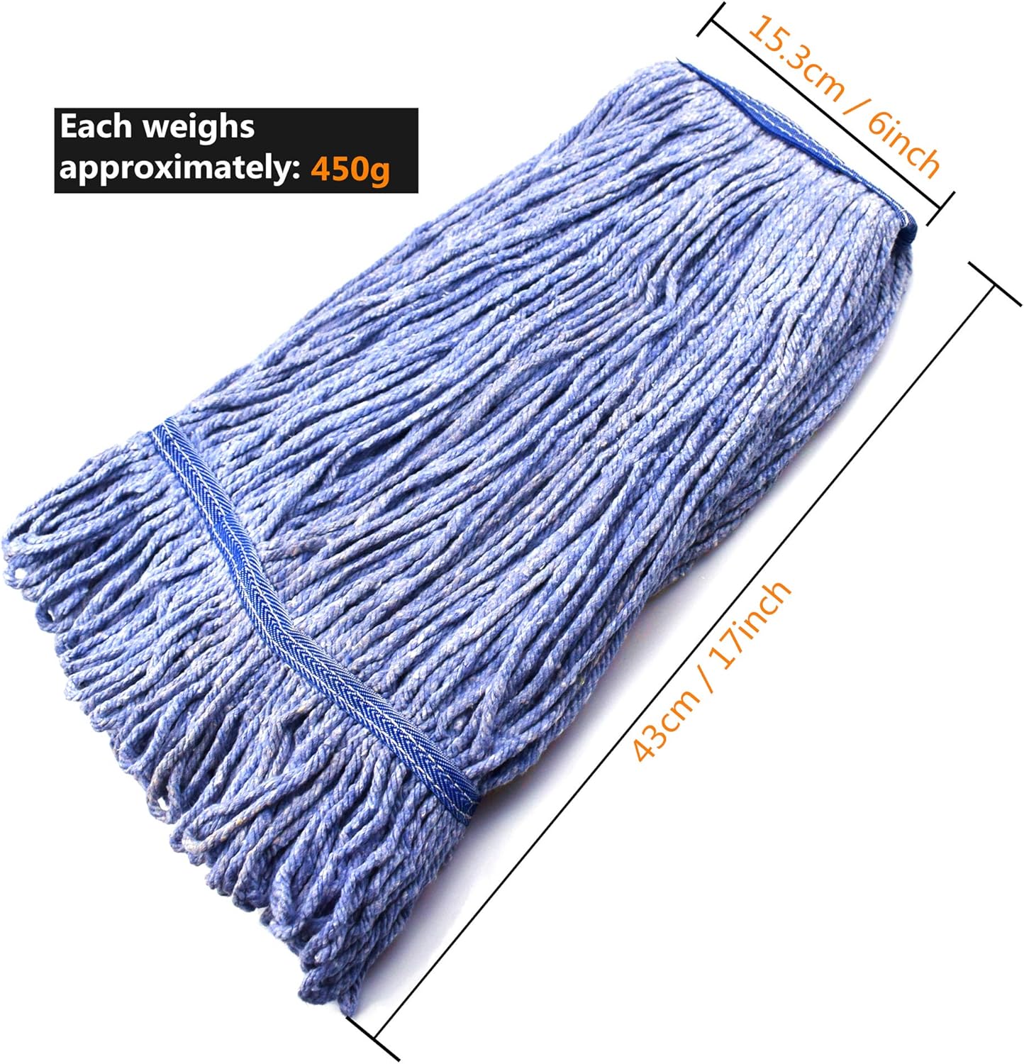 NIUBEE Heavy Duty Commercial Mop Head Replacement - 450g Blue Cotton Looped End