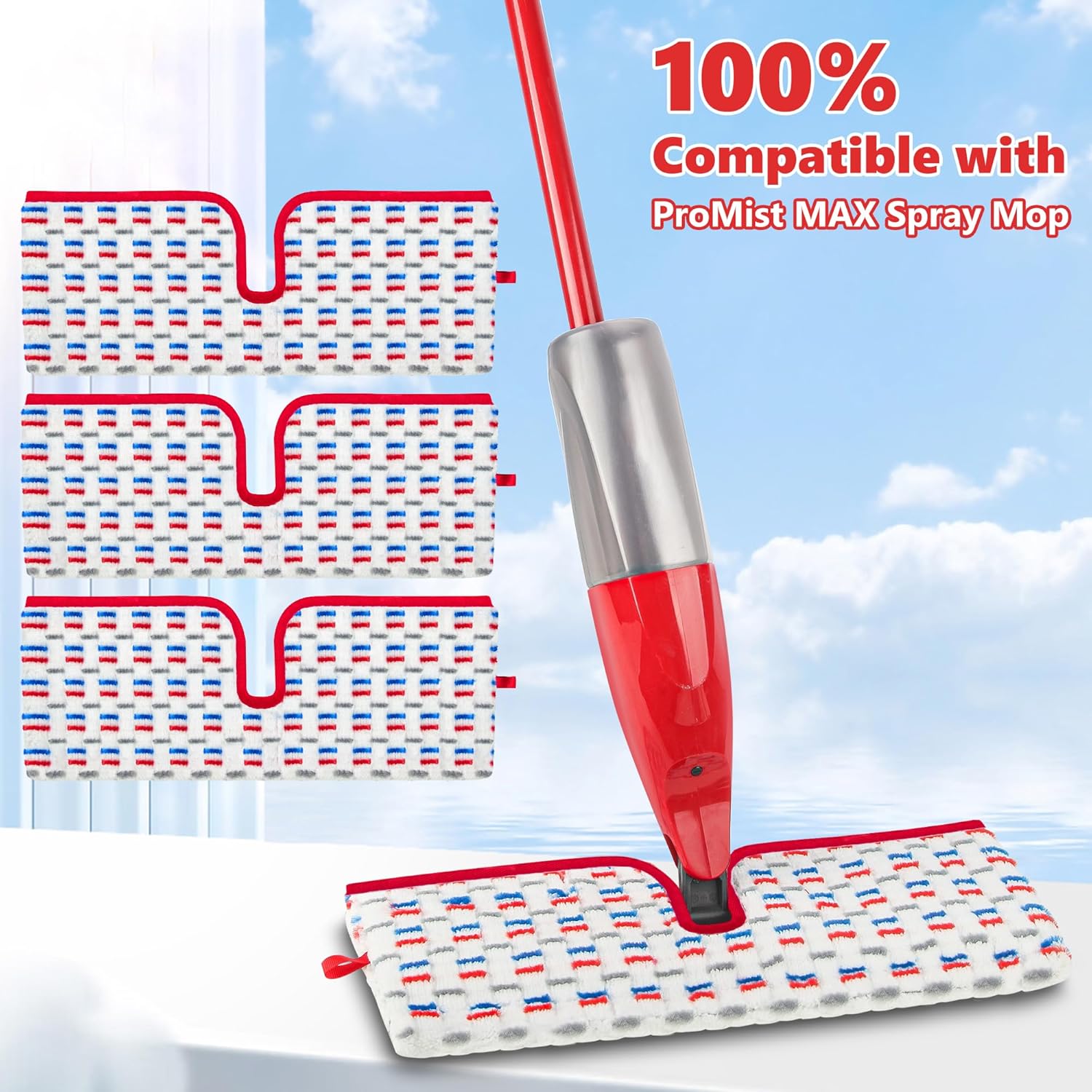 ILAVCOOL Microfiber Mop Pads 3 Pack - Reusable Wet Dry Dual-Sided