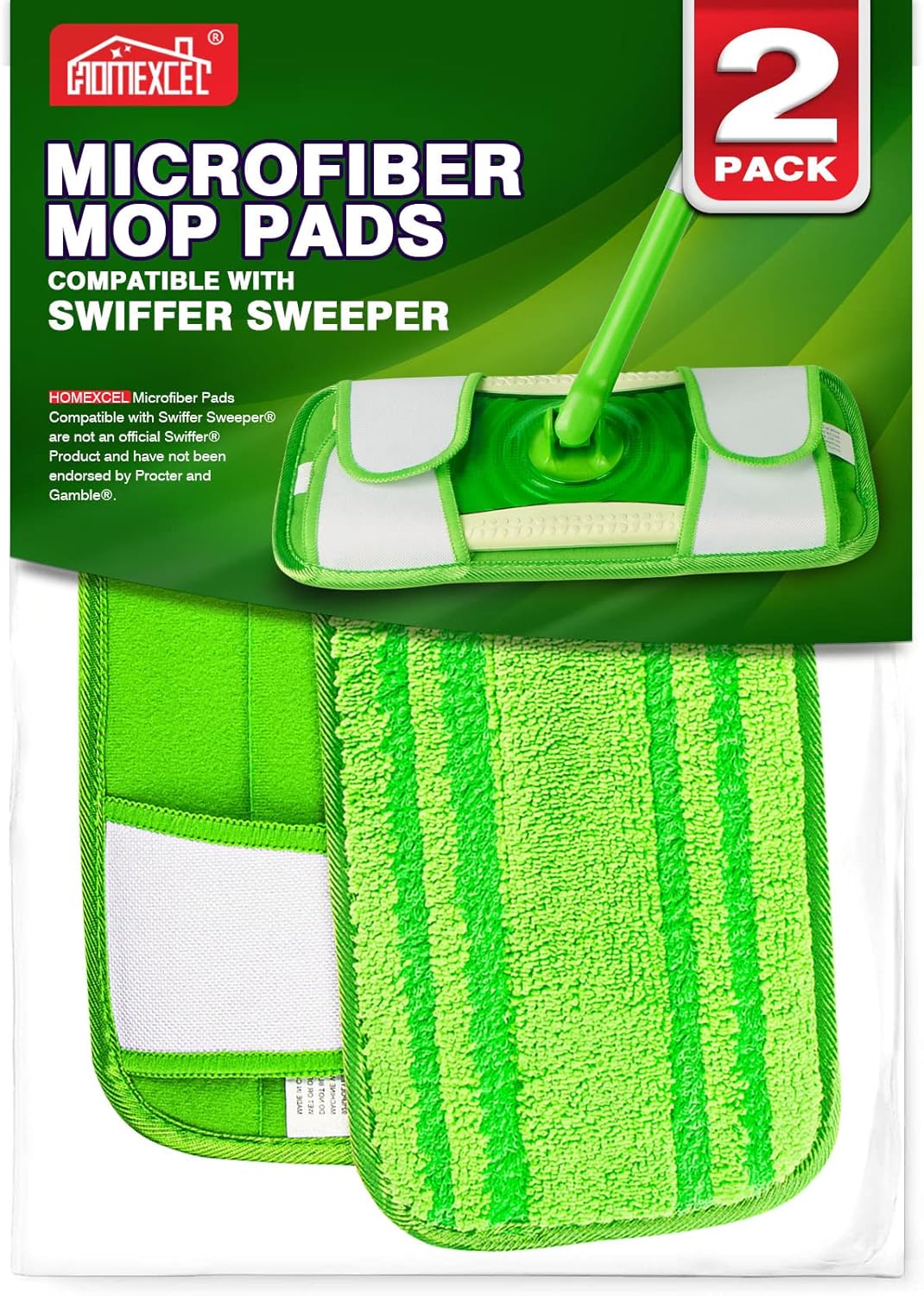 HOMEXCEL Microfiber Mop Pads - Swiffer Compatible Pack of 2