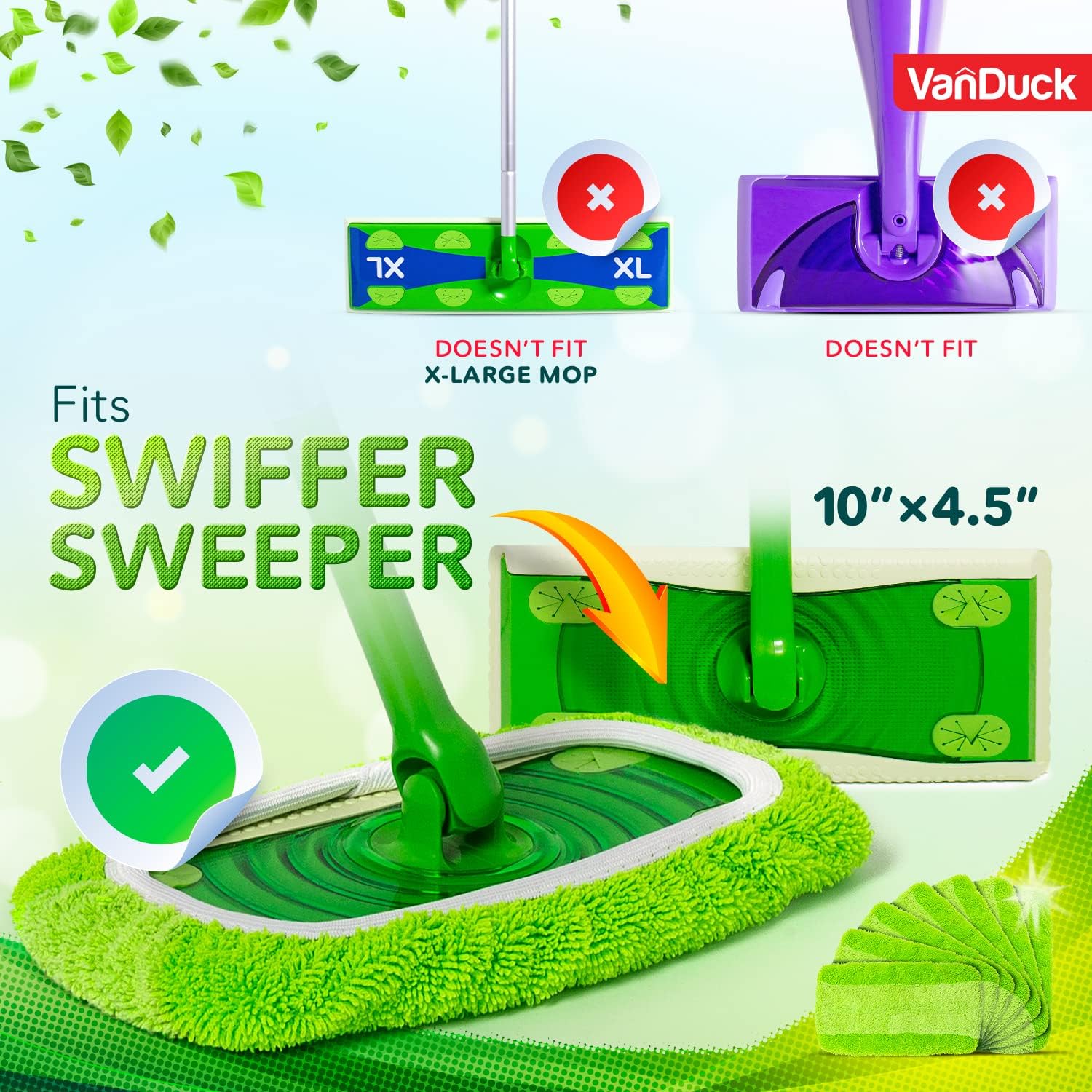 VanDuck Reusable Mop Pads for Swiffer Sweeper 2-Pack - Washable Microfiber