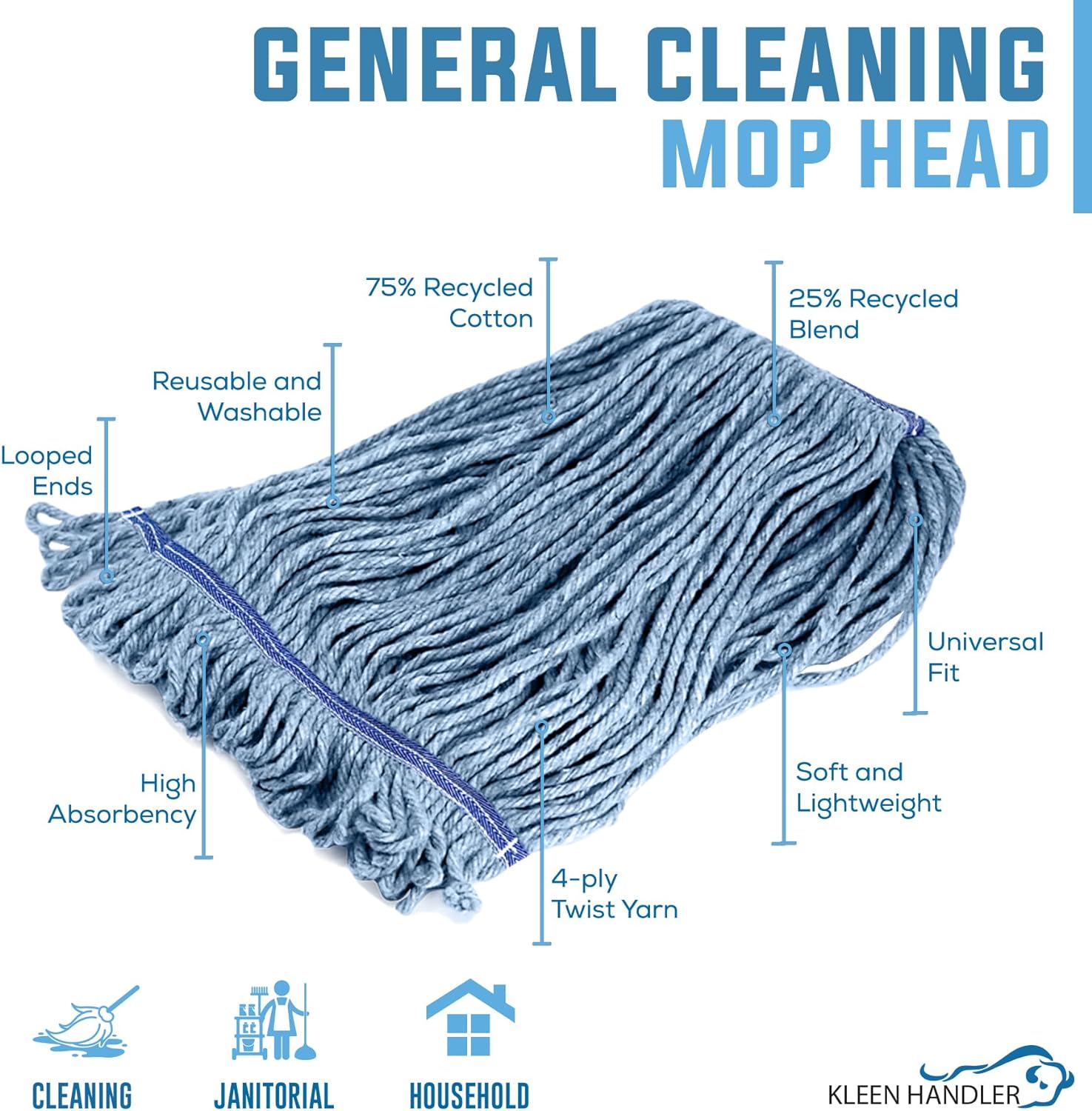KLEEN HANDLER Heavy Duty Mop Head Refill Pack of 6 1