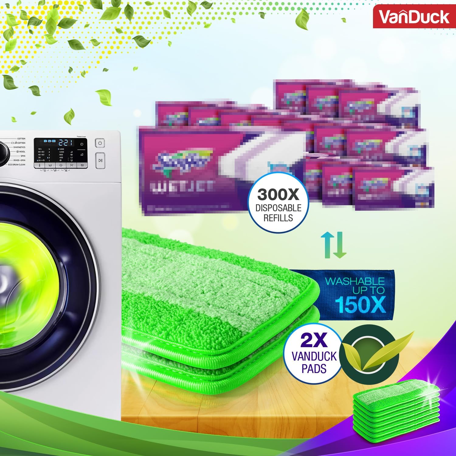 VanDuck Reusable Mop Pads 4 Pack - Microfiber WetJet Refill