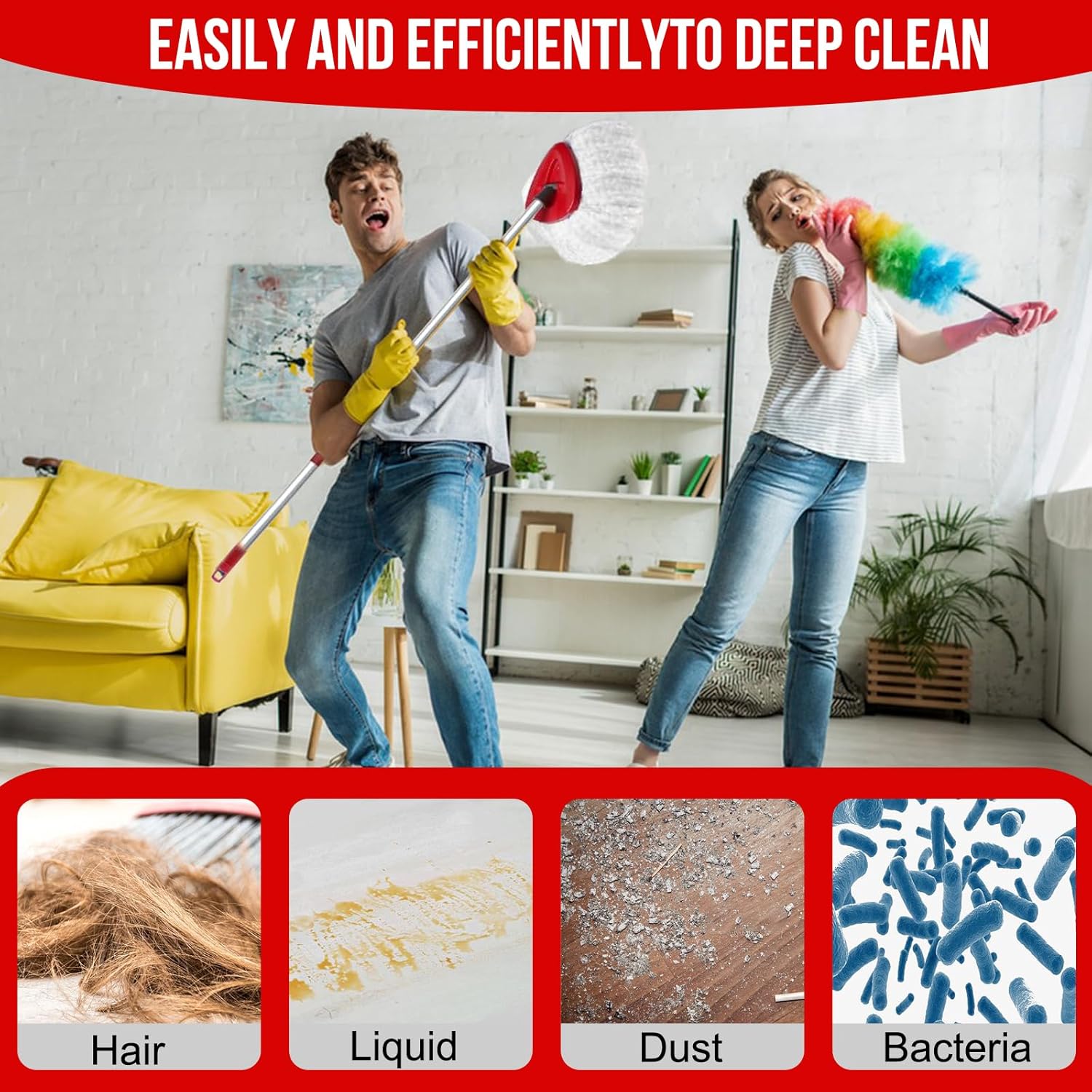 Spin Mop Replacement Head Set with Adjustable Handle and Base