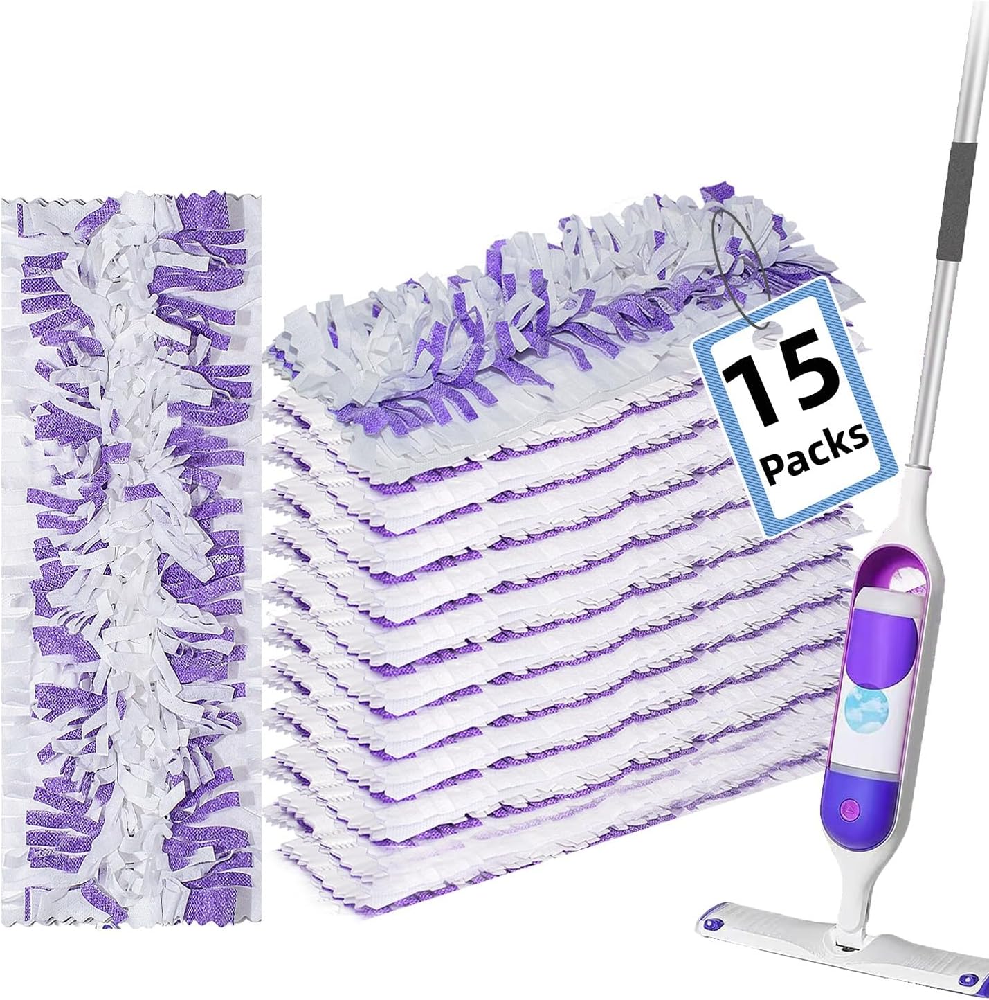 AWAYDD PowerMop Refill Pads - 15 Pack Purple Multi-Surface and Wood Mop Compatible